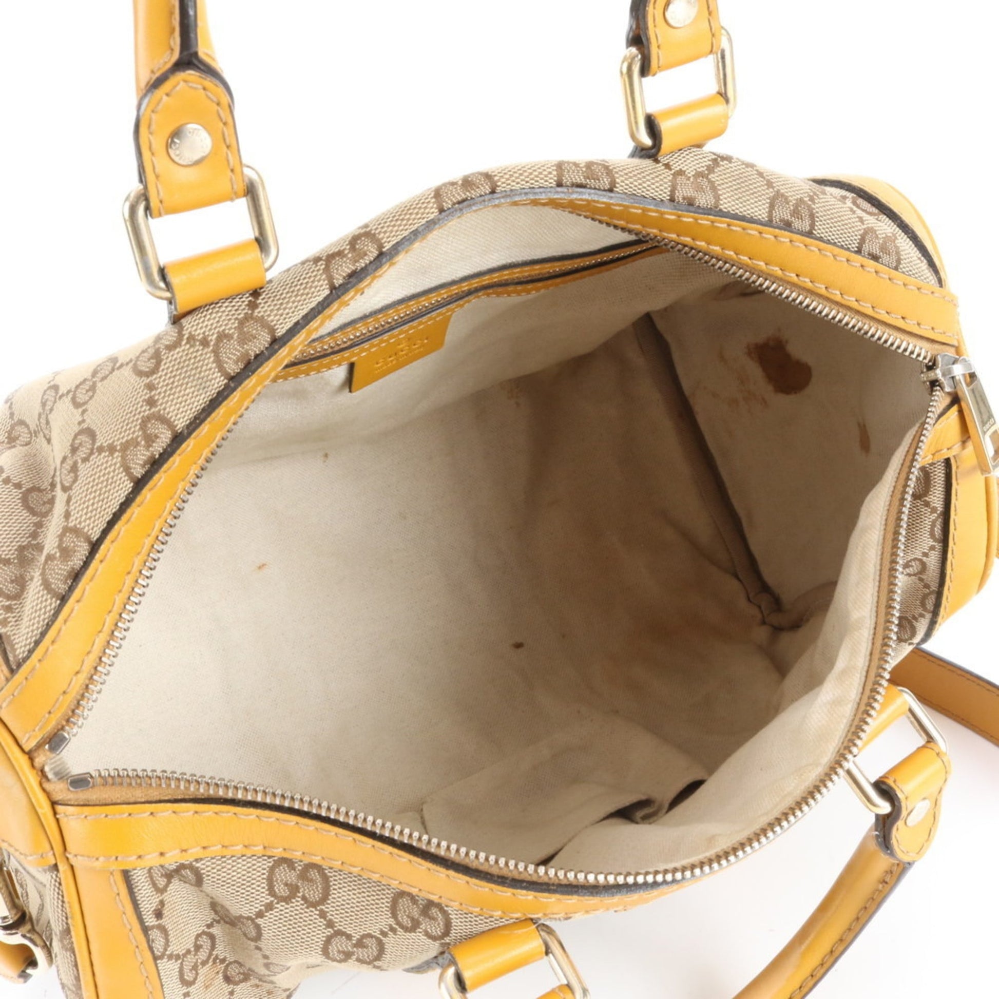Gucci Beige Yellow Leather Canvas Shoulder Bag