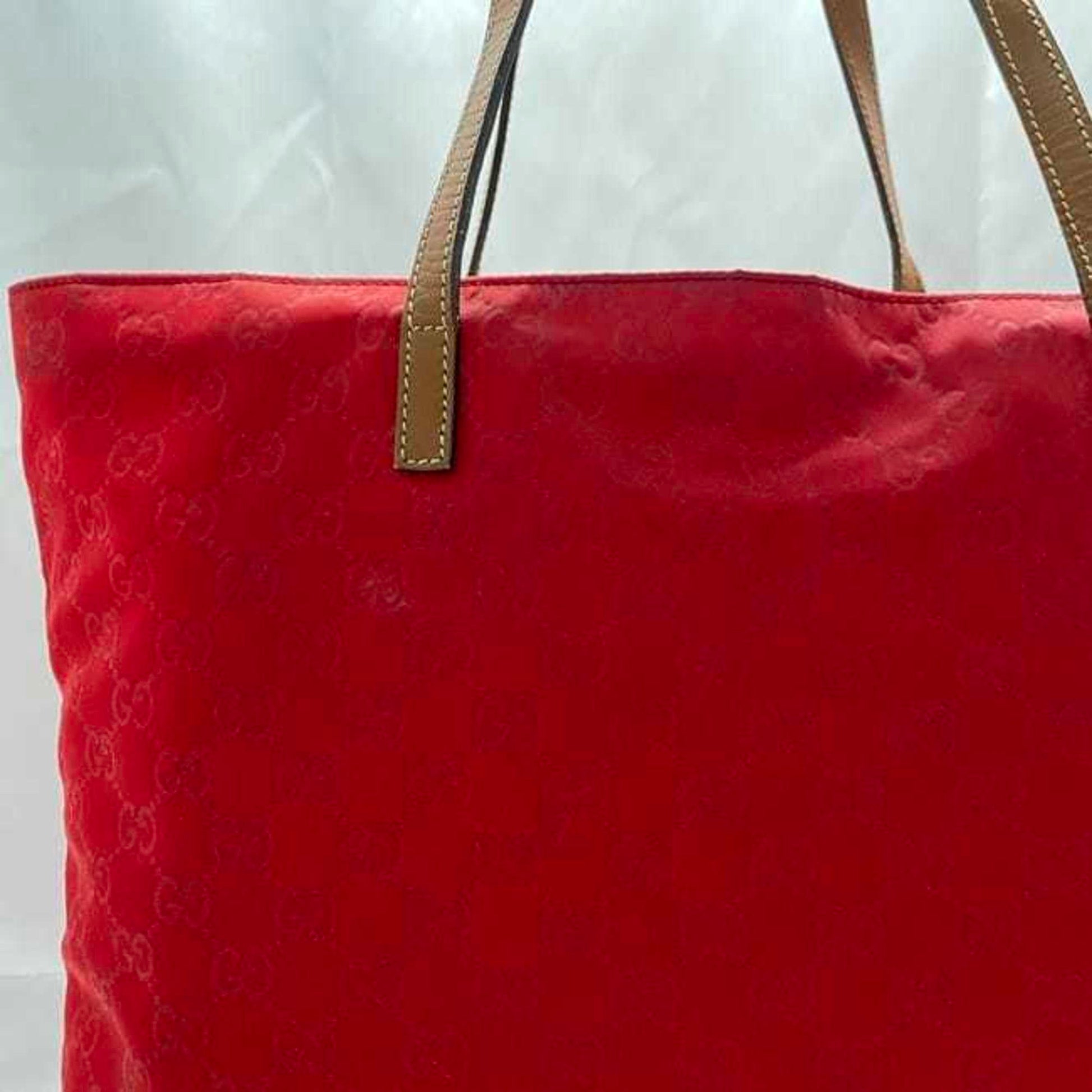 Gucci Red Color Nylon Leather Tote Bag