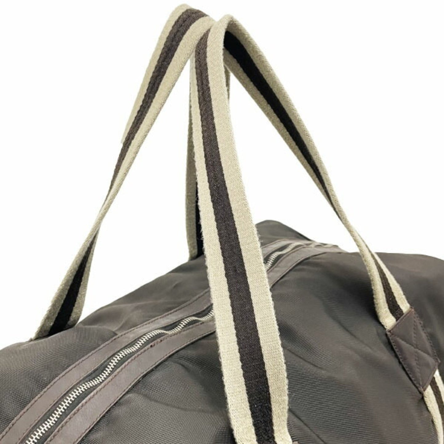 Gucci Beige Dark Brown Nylon Leather Boston Bag
