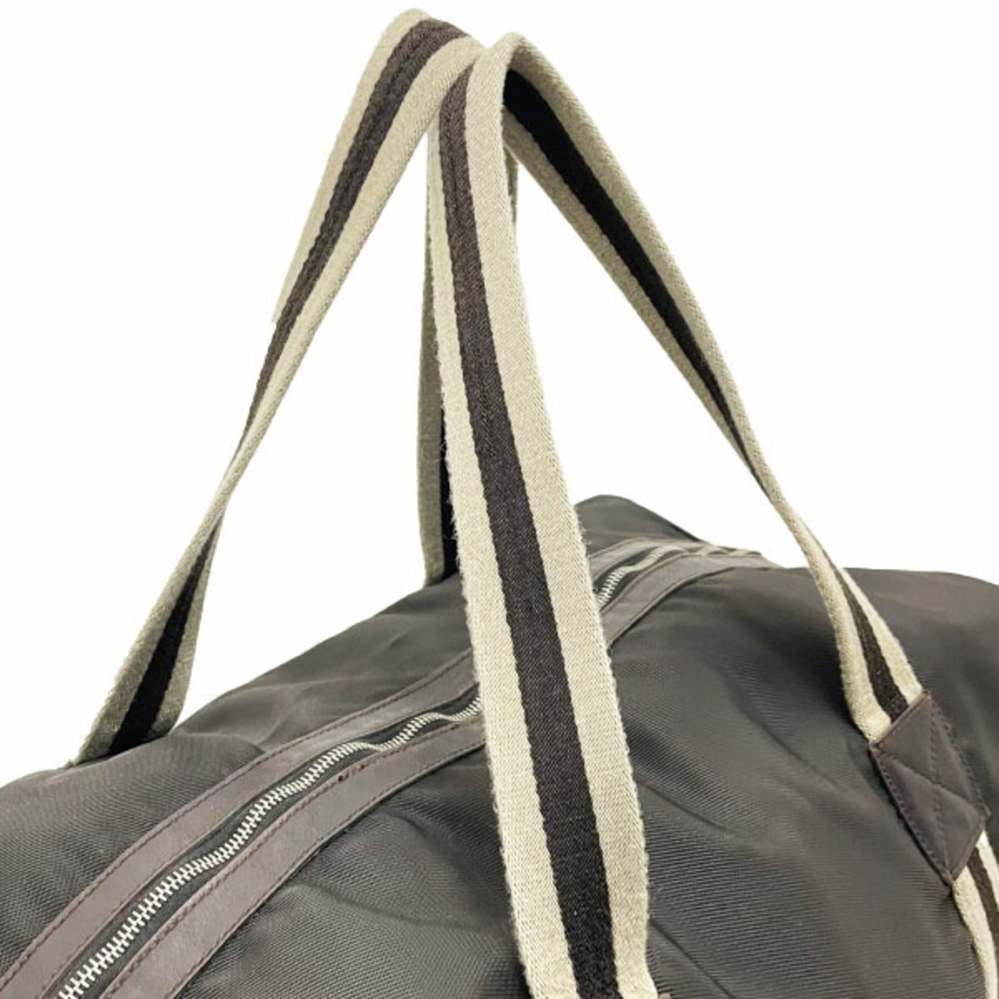 Gucci Beige Dark Brown Nylon Leather Boston Bag