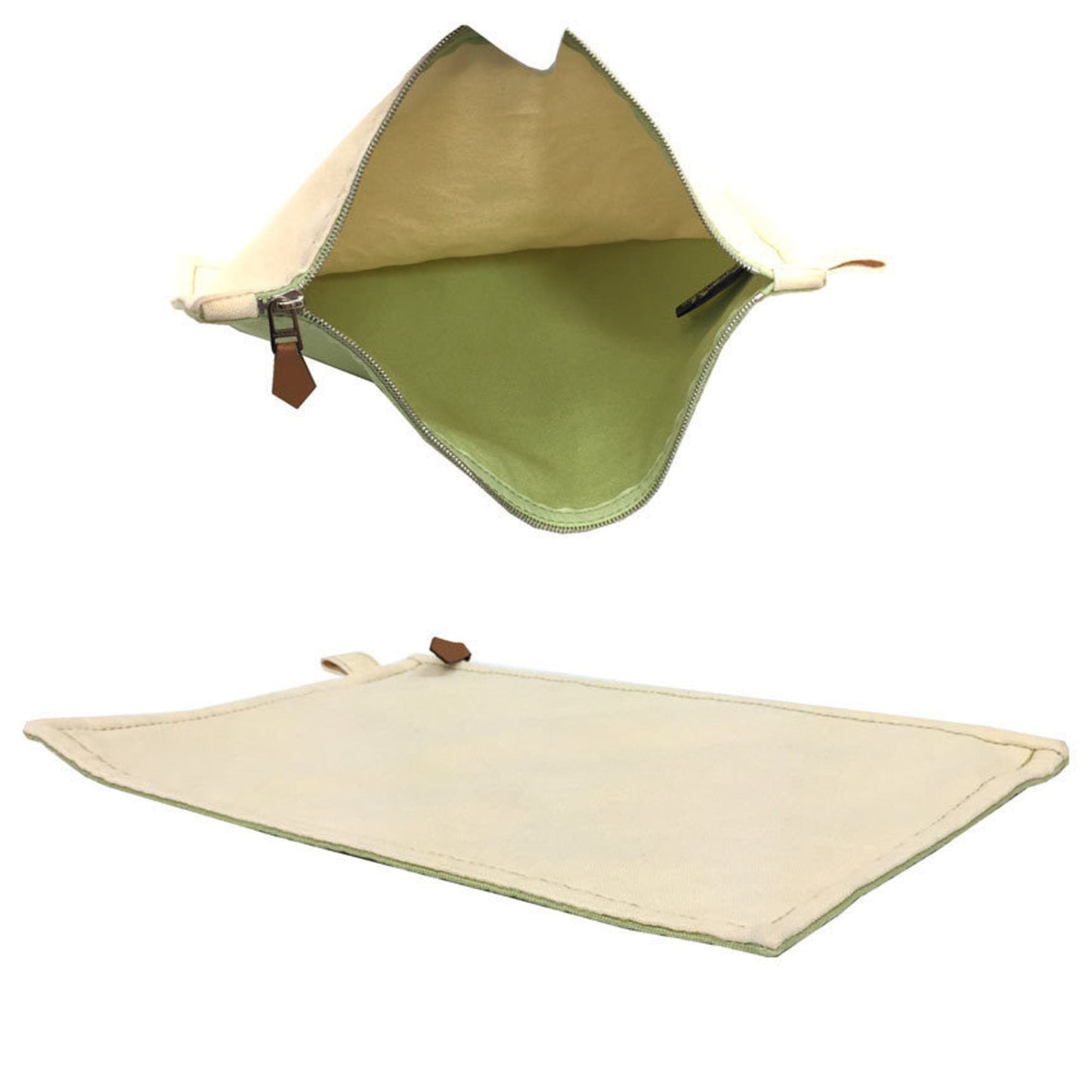 Hermes Lime Cotton Clutch Bag Pouch Canvas Green Cream