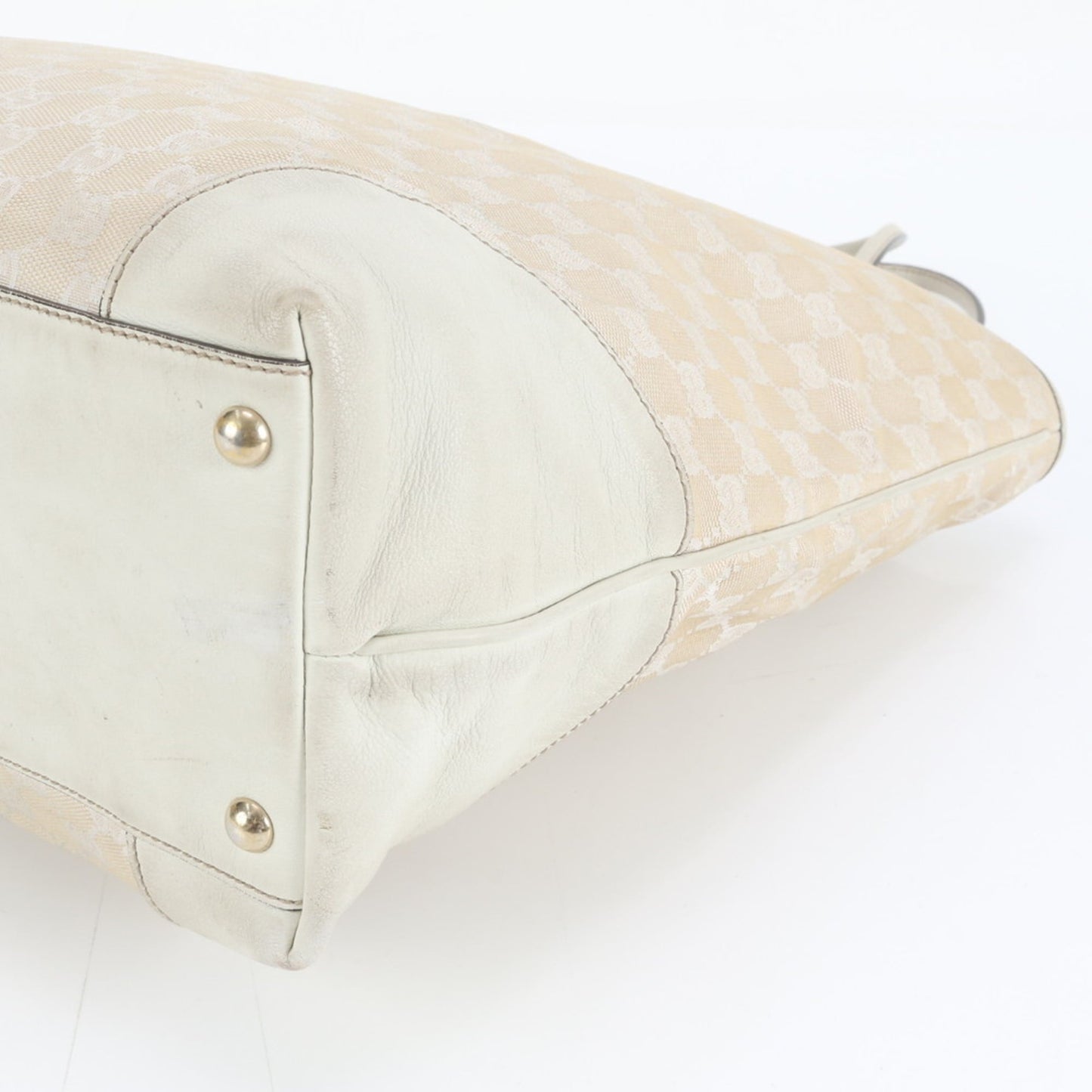 Gucci Beige Leather Canvas Tote Bag