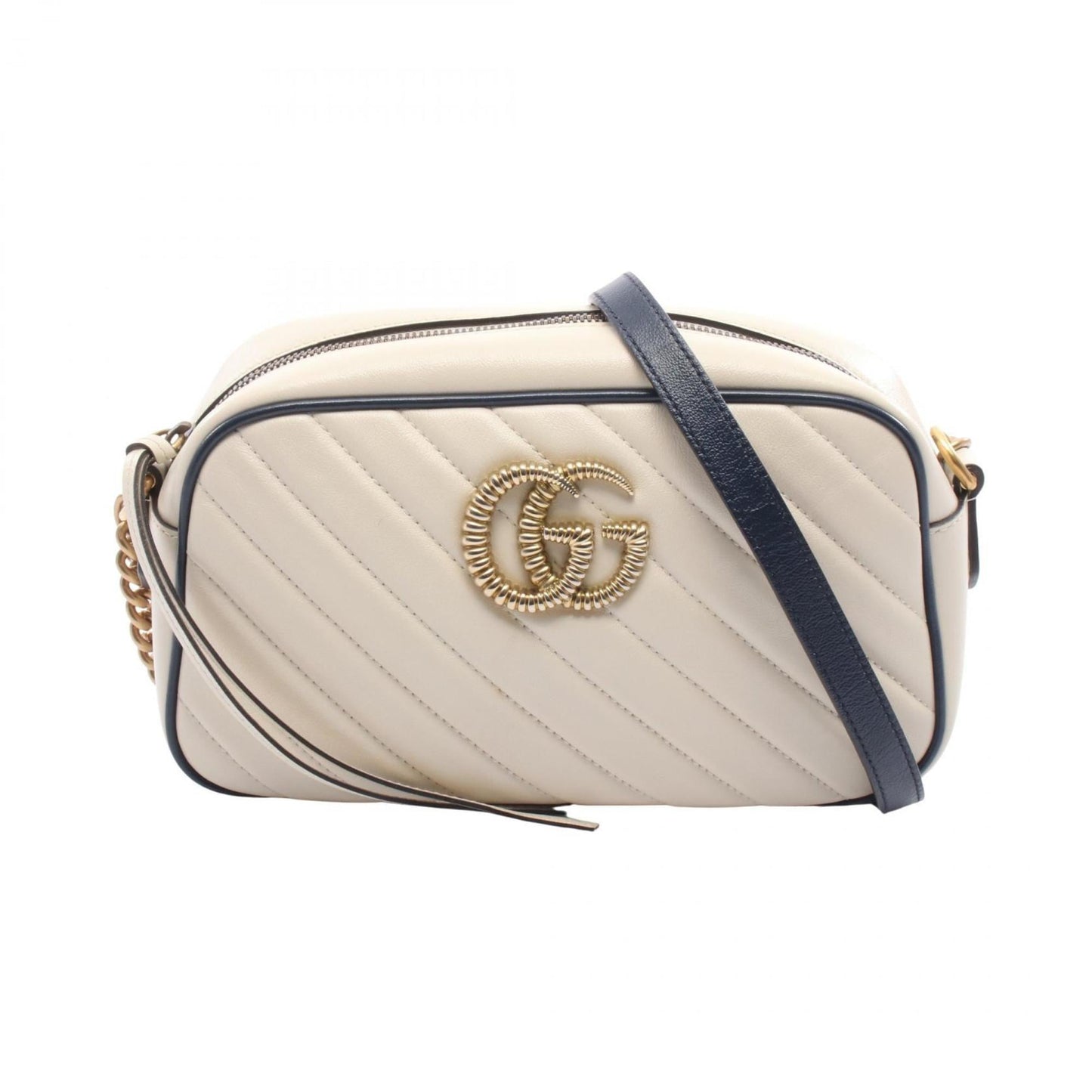 Gucci Navy White Leather Shoulder Bag