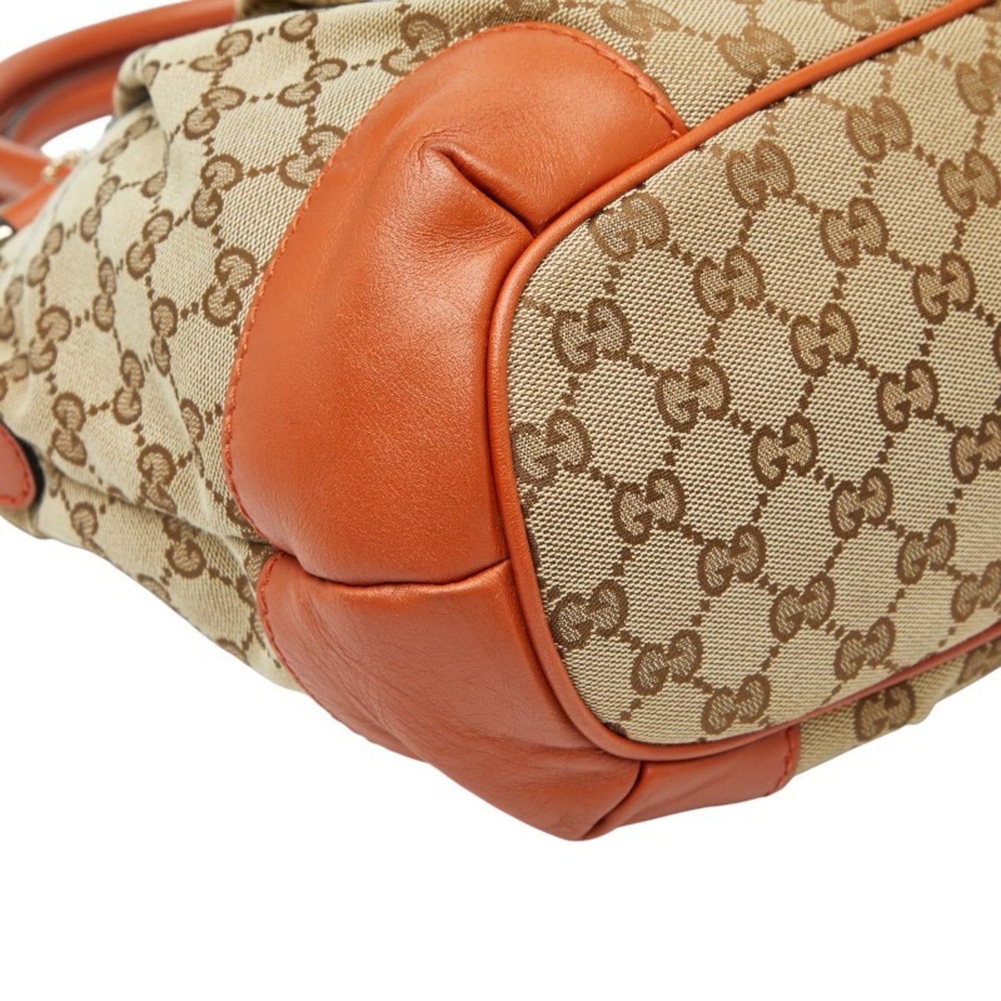 Gucci Beige Orange Canvas Leather Handbag Shoulder Bag