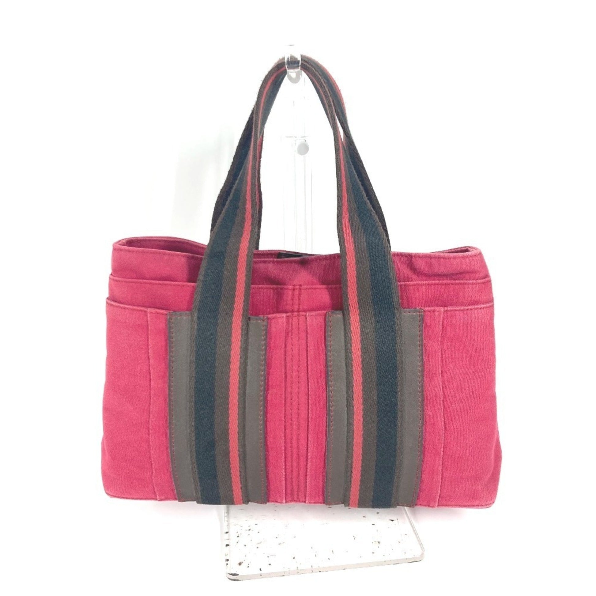 Hermes Color Handbag Tote Bag Canvas Brown Red