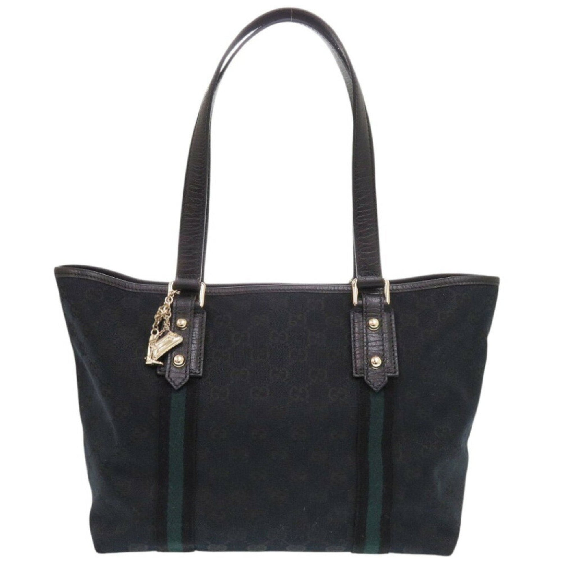 Gucci Black Green Canvas Tote Bag