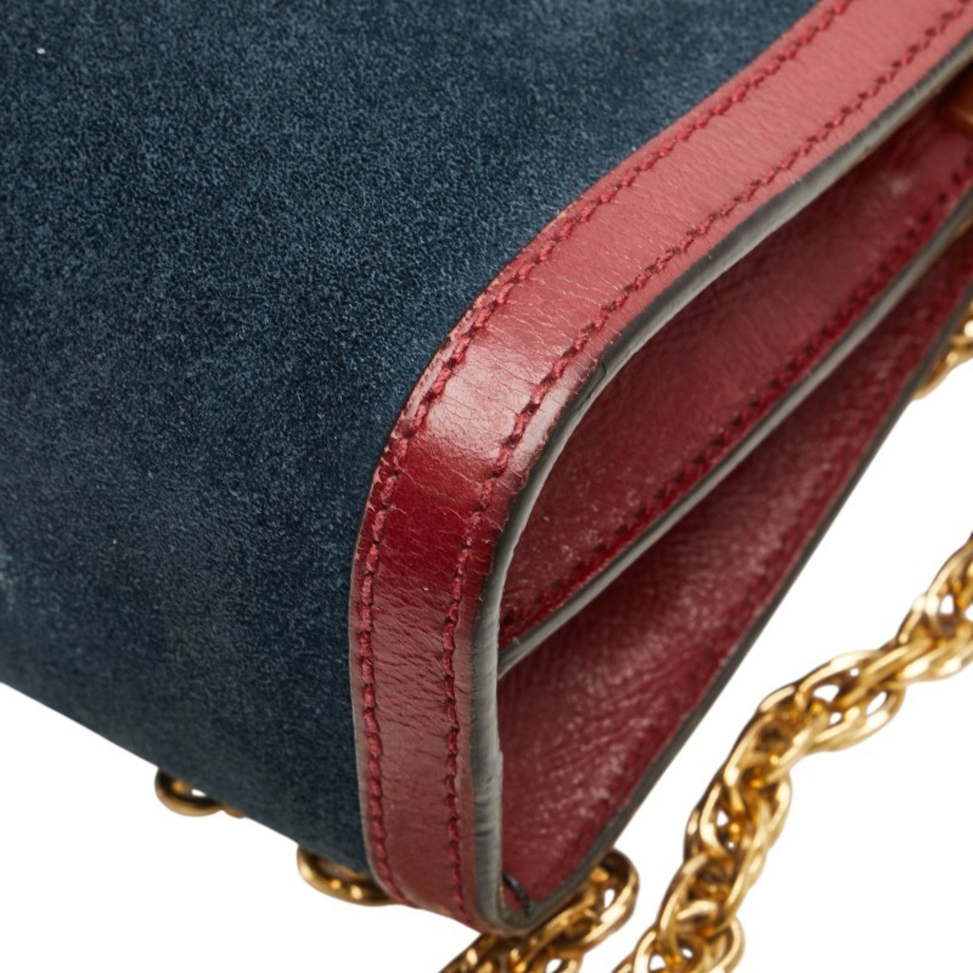 Gucci Navy Red Color Leather Suede Shoulder Bag