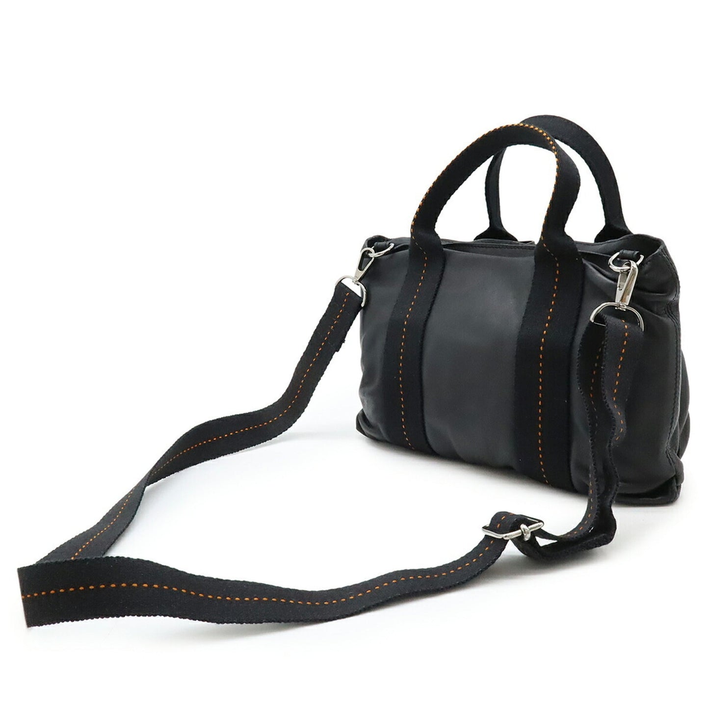 Hermes Caravan Horizontal Veau Derma Shoulder Bag Tote Bag Black Orange