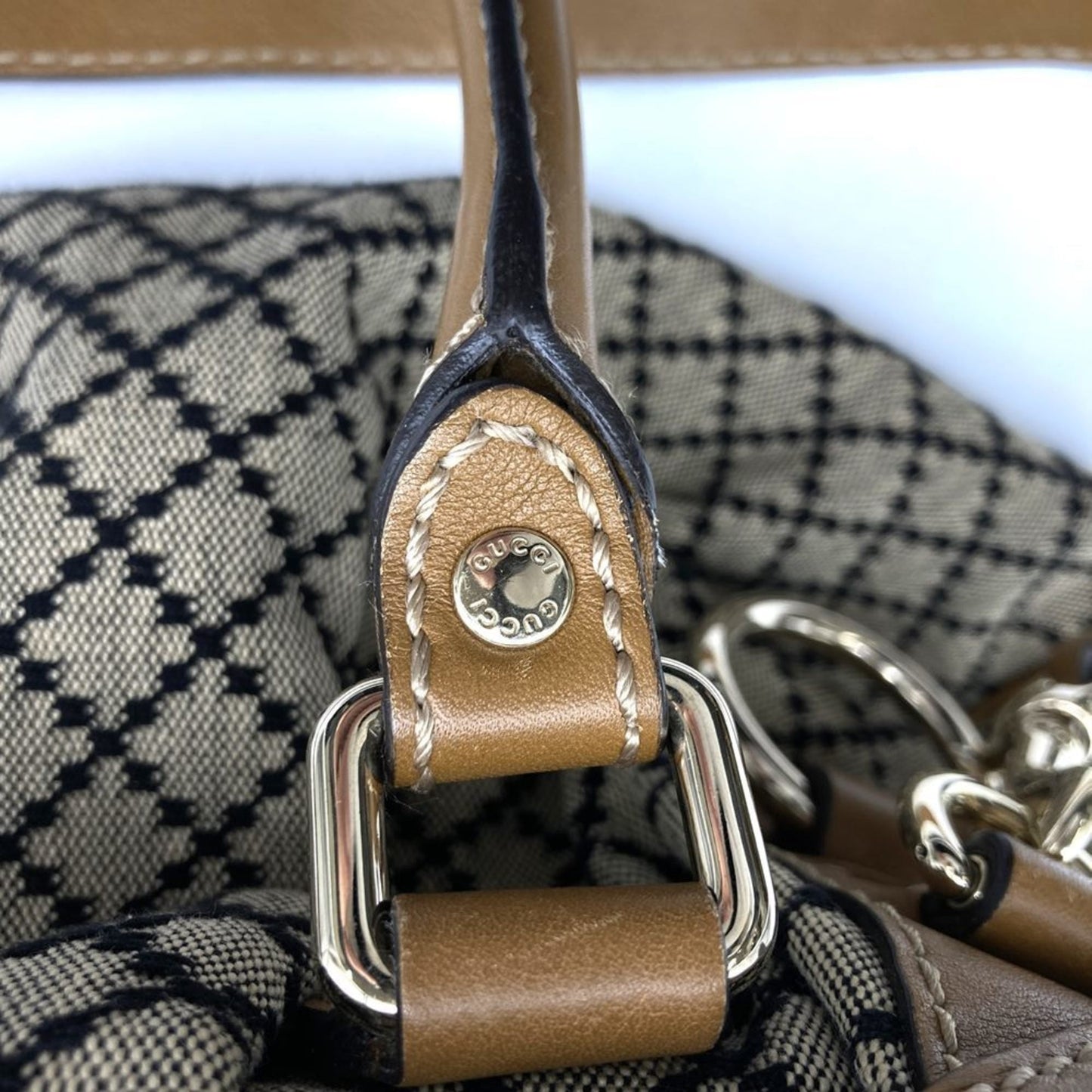 Gucci Brown Canvas Leather Handbag