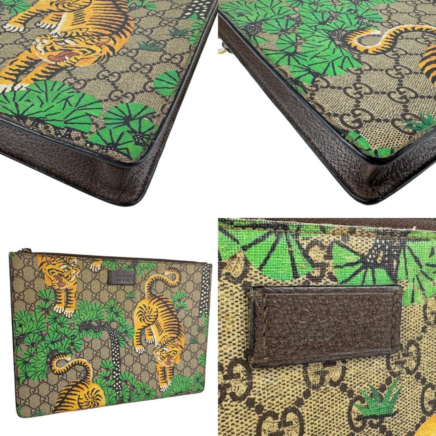 Gucci Brown Green Yellow Gg Supreme Clutch Bag Shoulder Bag