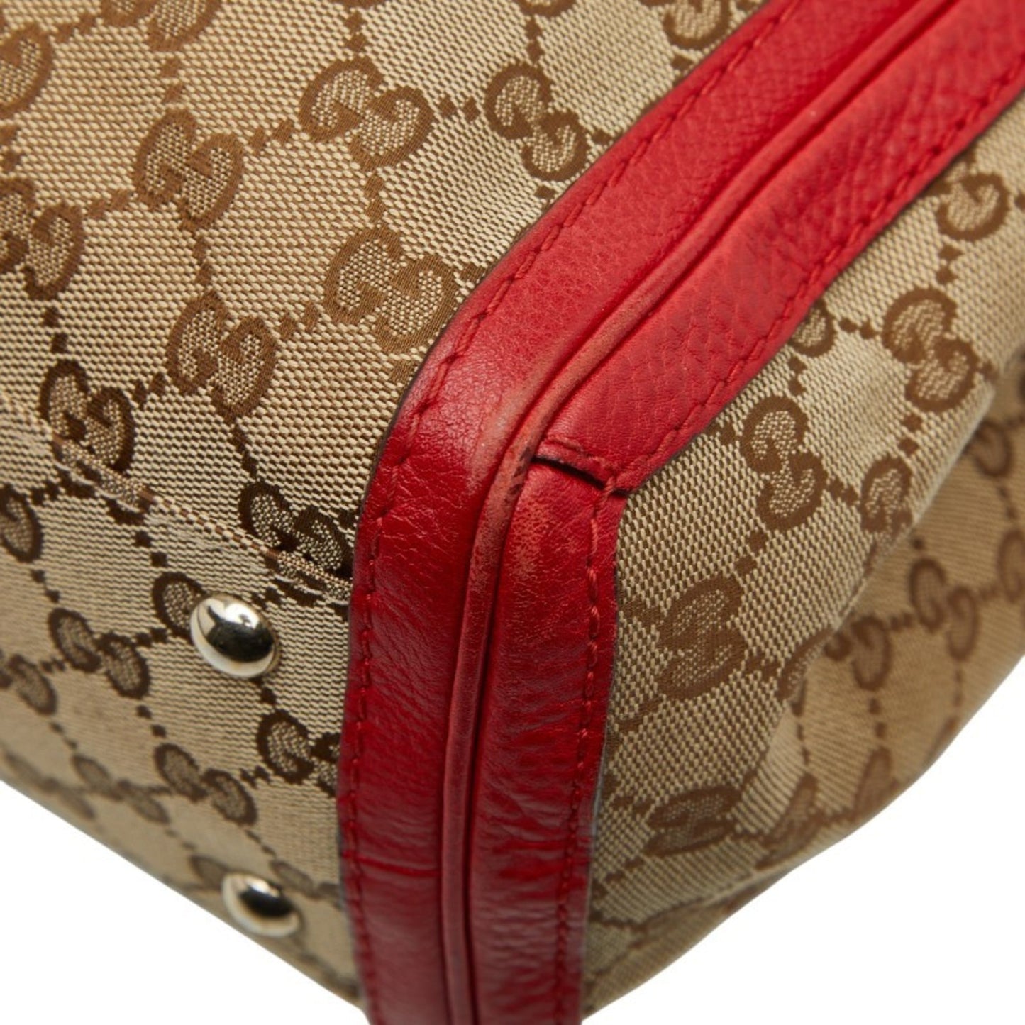 Gucci Beige Red Color Canvas Leather Tote Bag