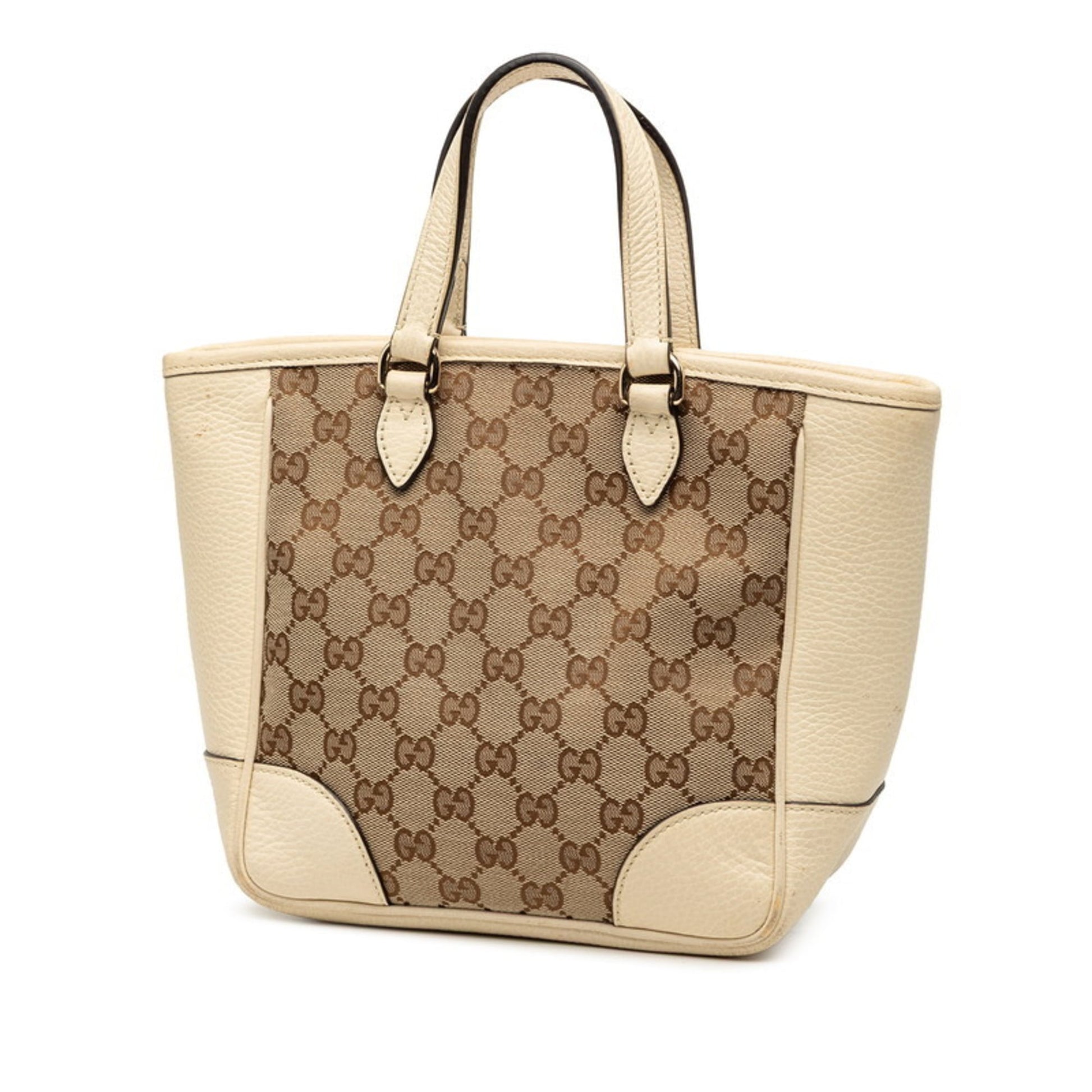 Gucci Beige White Canvas Leather Handbag Shoulder Bag