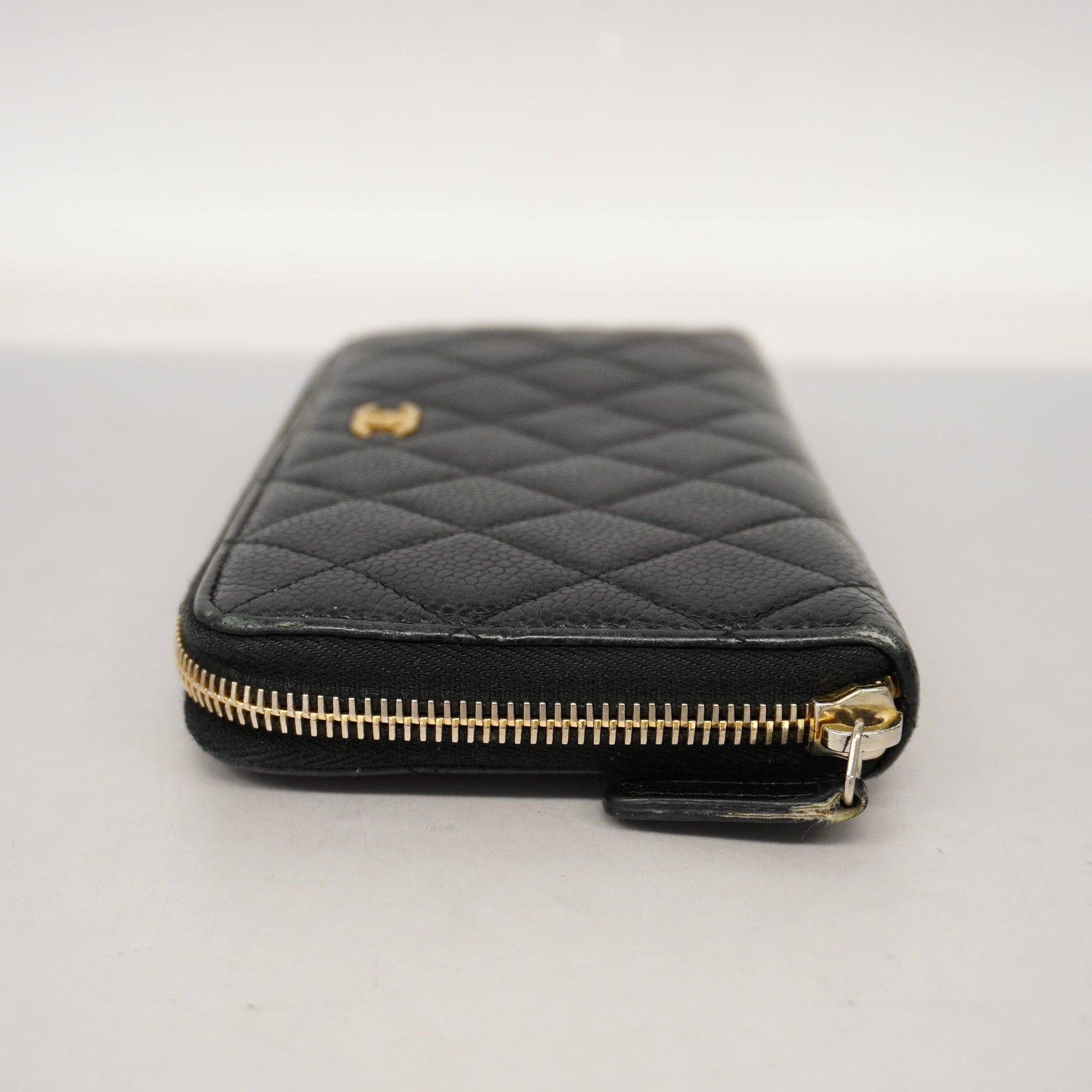 ChanelAuth  Matelasse Gold Hardware Women's Caviar Leather Long Wallet Black