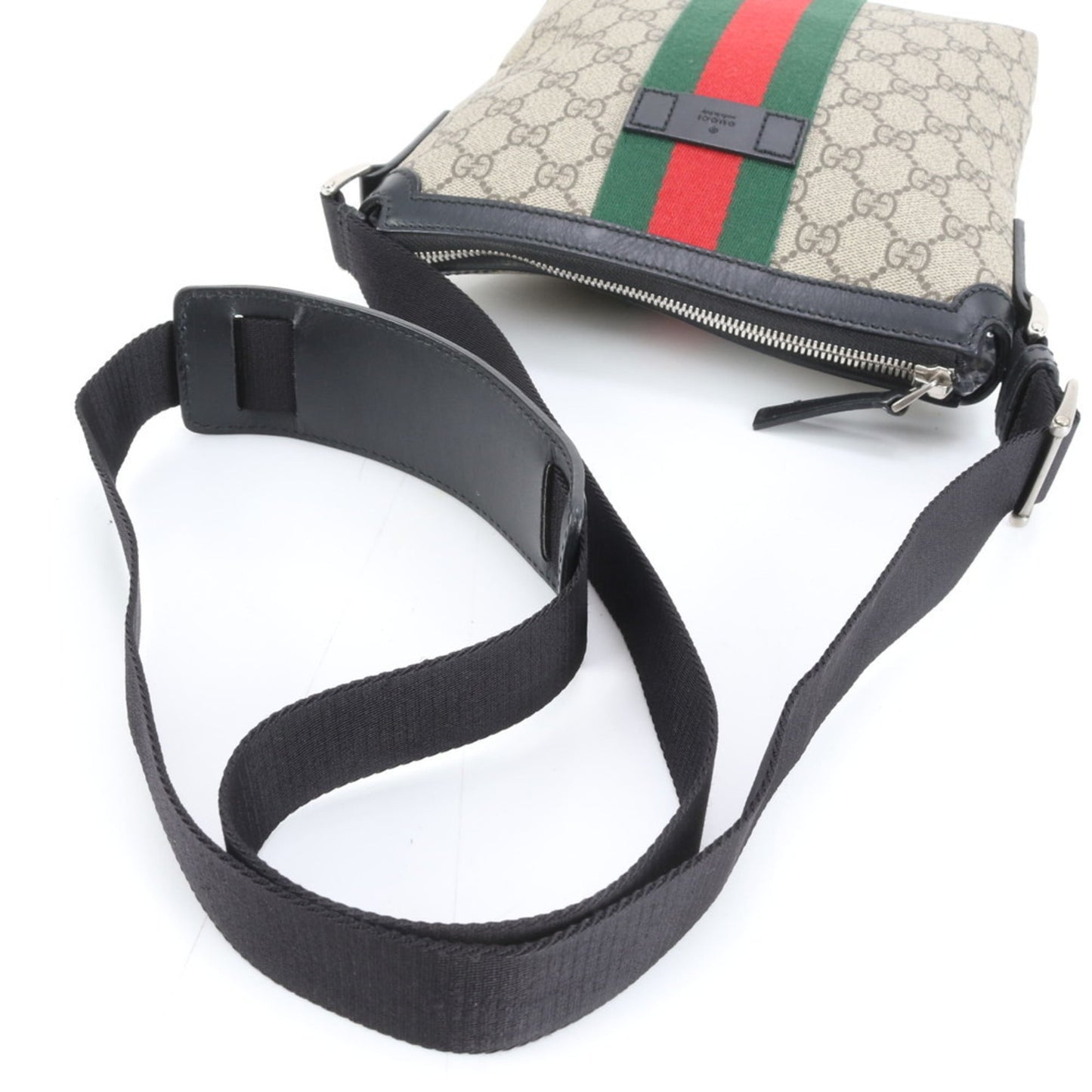 Gucci Black Brown Leather Coated Canvas Shoulder Bag