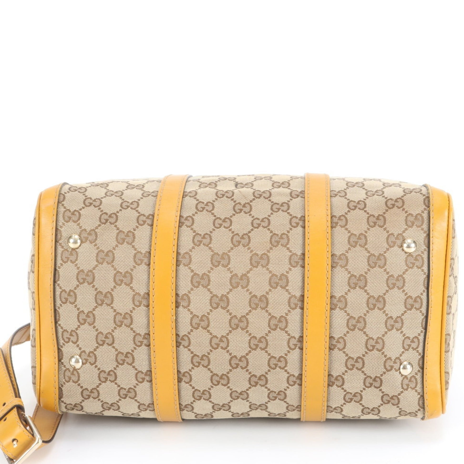 Gucci Beige Yellow Leather Canvas Shoulder Bag