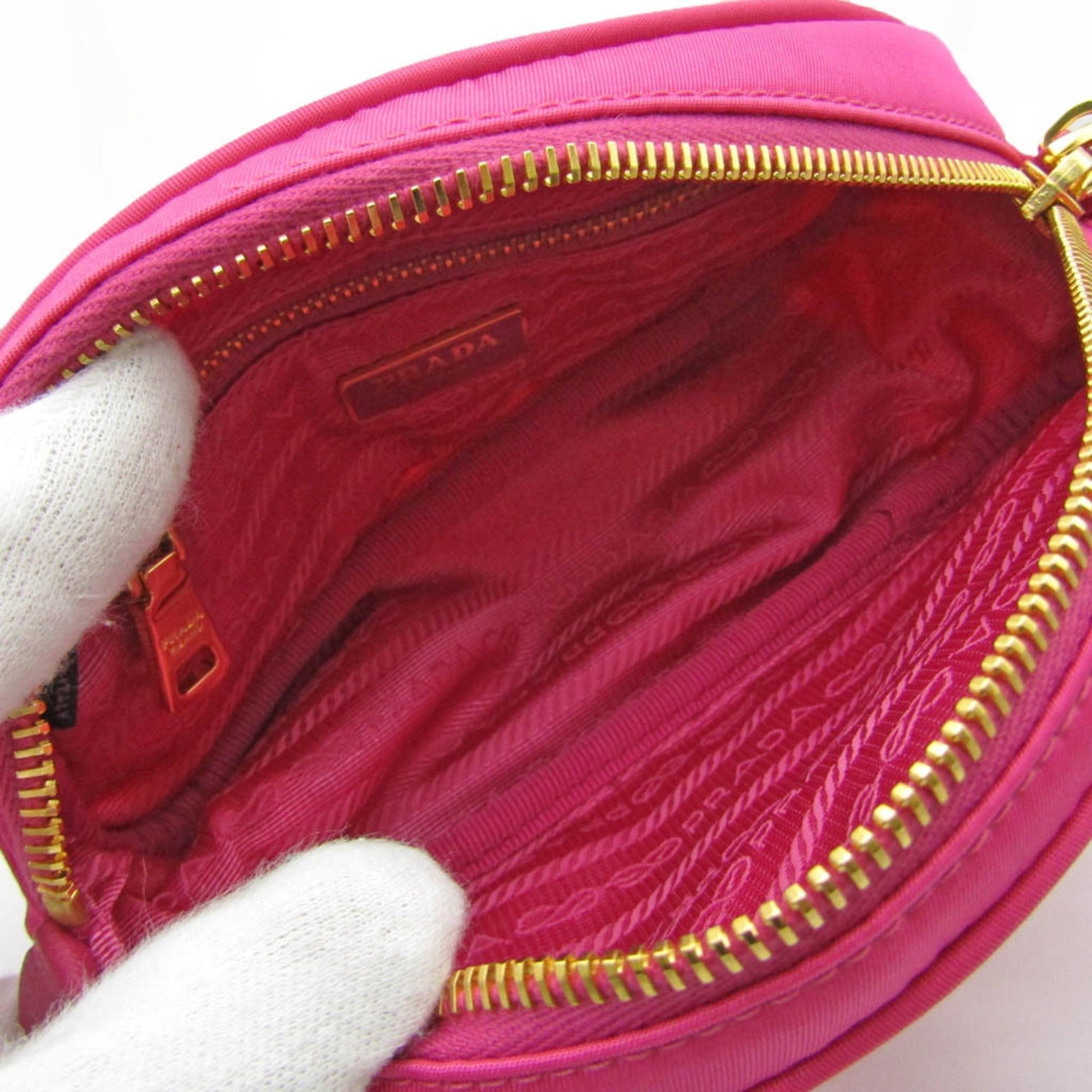 Prada Women Pouch Luxury Handbag Leather Nylon Pink Clutch Bag