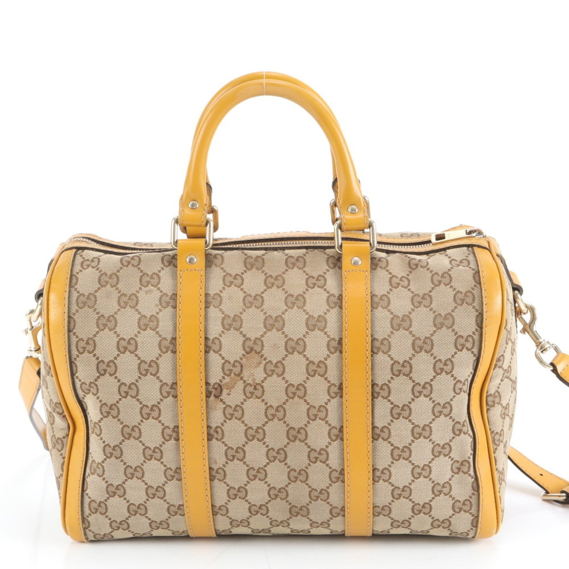 Gucci Beige Yellow Leather Canvas Shoulder Bag