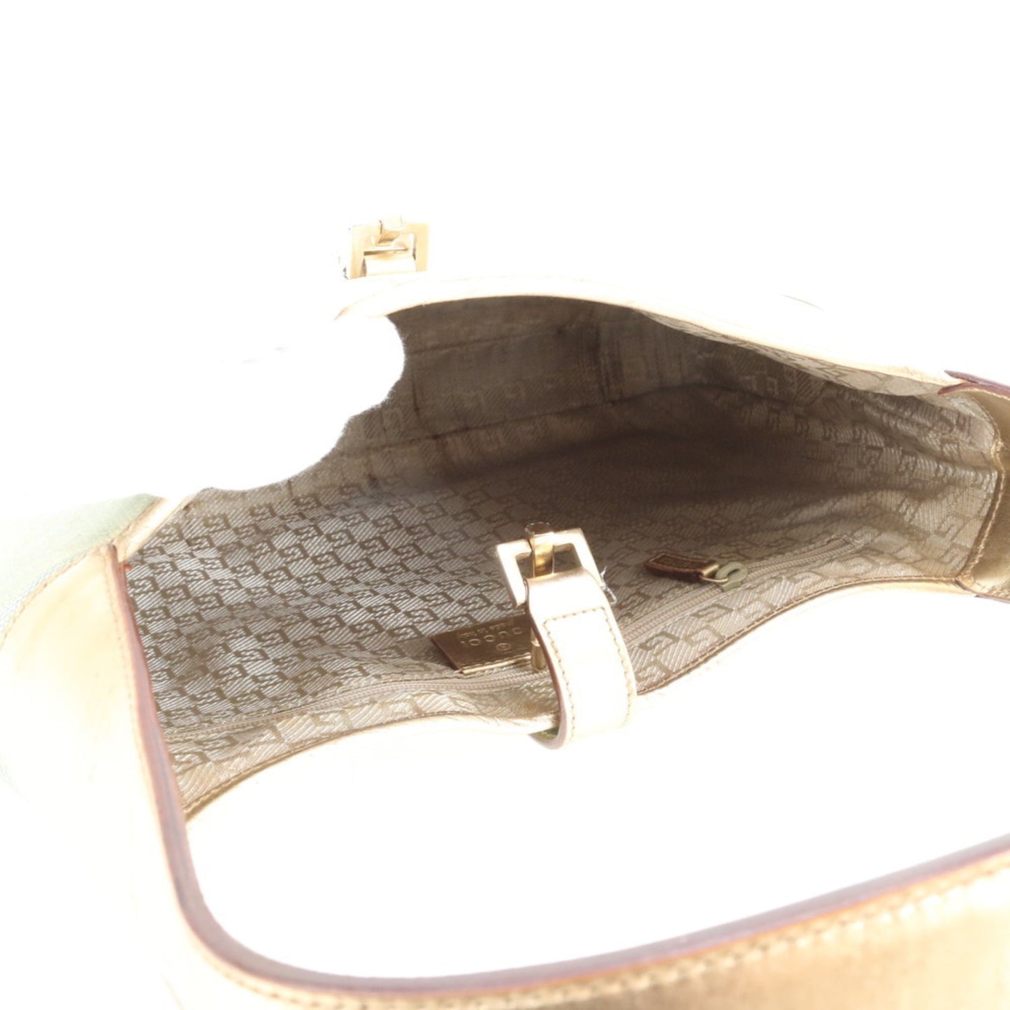 Gucci Blue Gold Leather Canvas Shoulder Bag