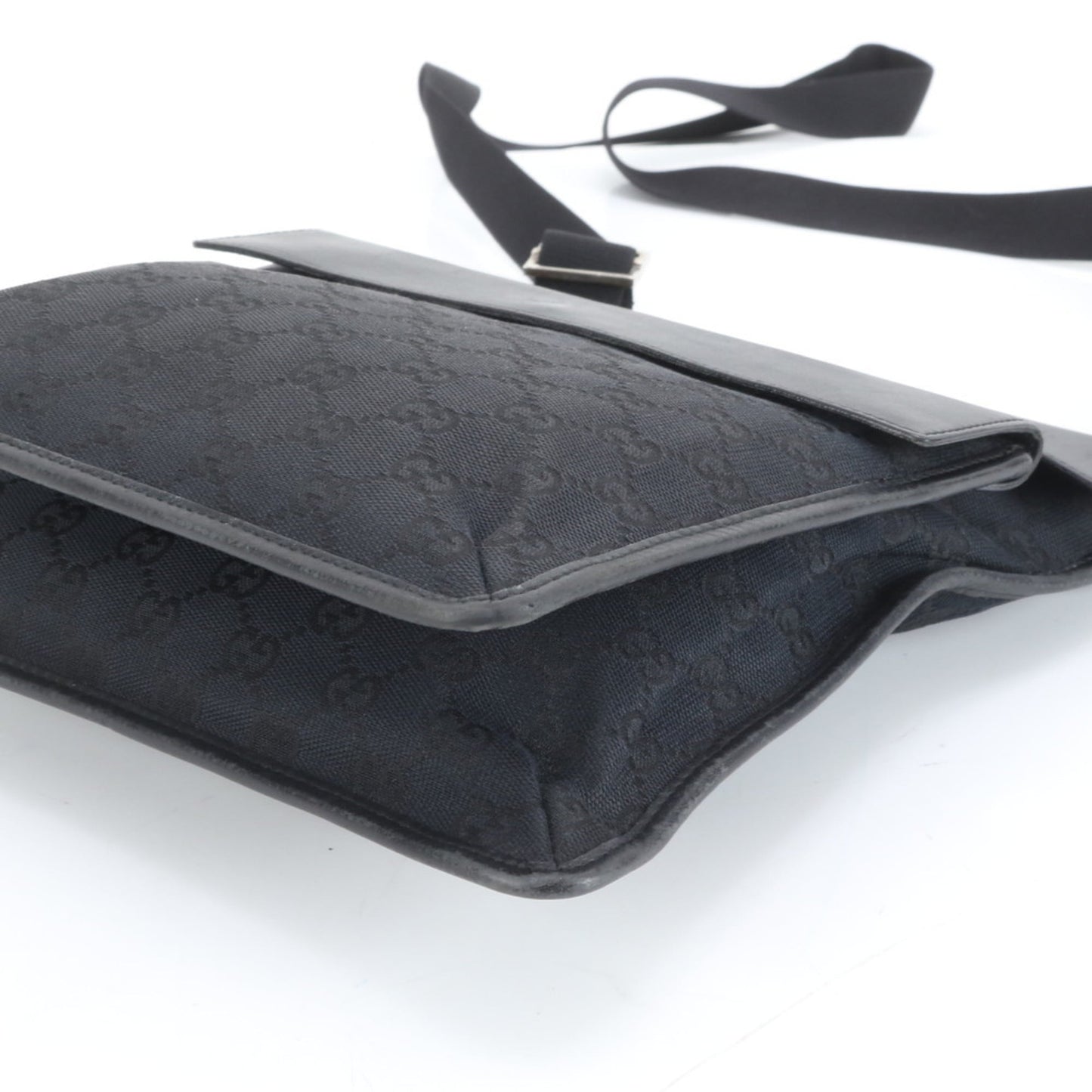Gucci Black Leather Canvas Shoulder Bag
