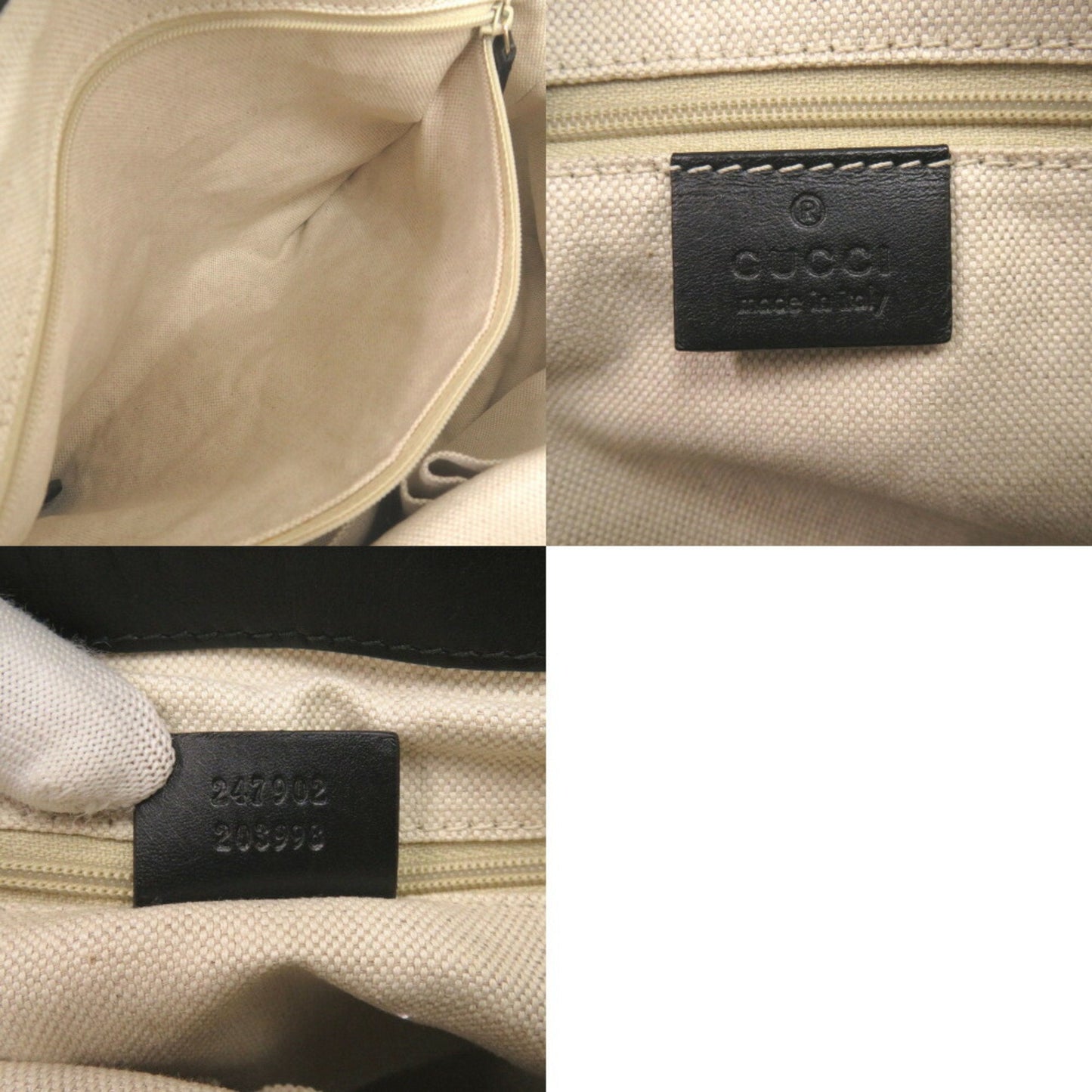 Gucci Beige Black Gg Canvas Leather Handbag