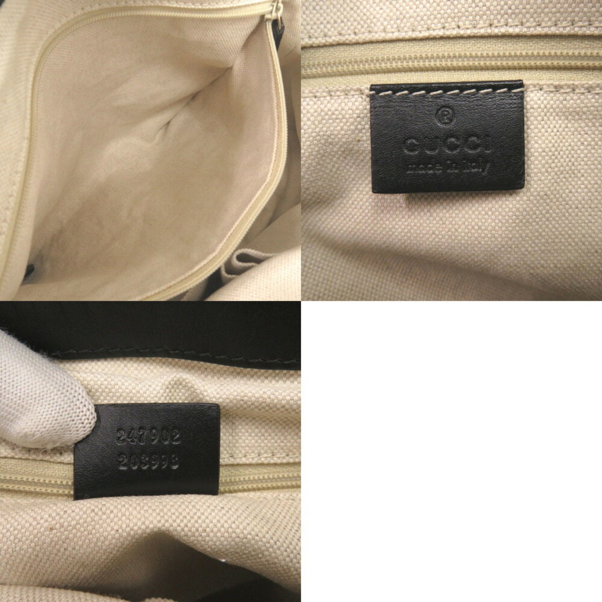 Gucci Beige Black Gg Canvas Leather Handbag