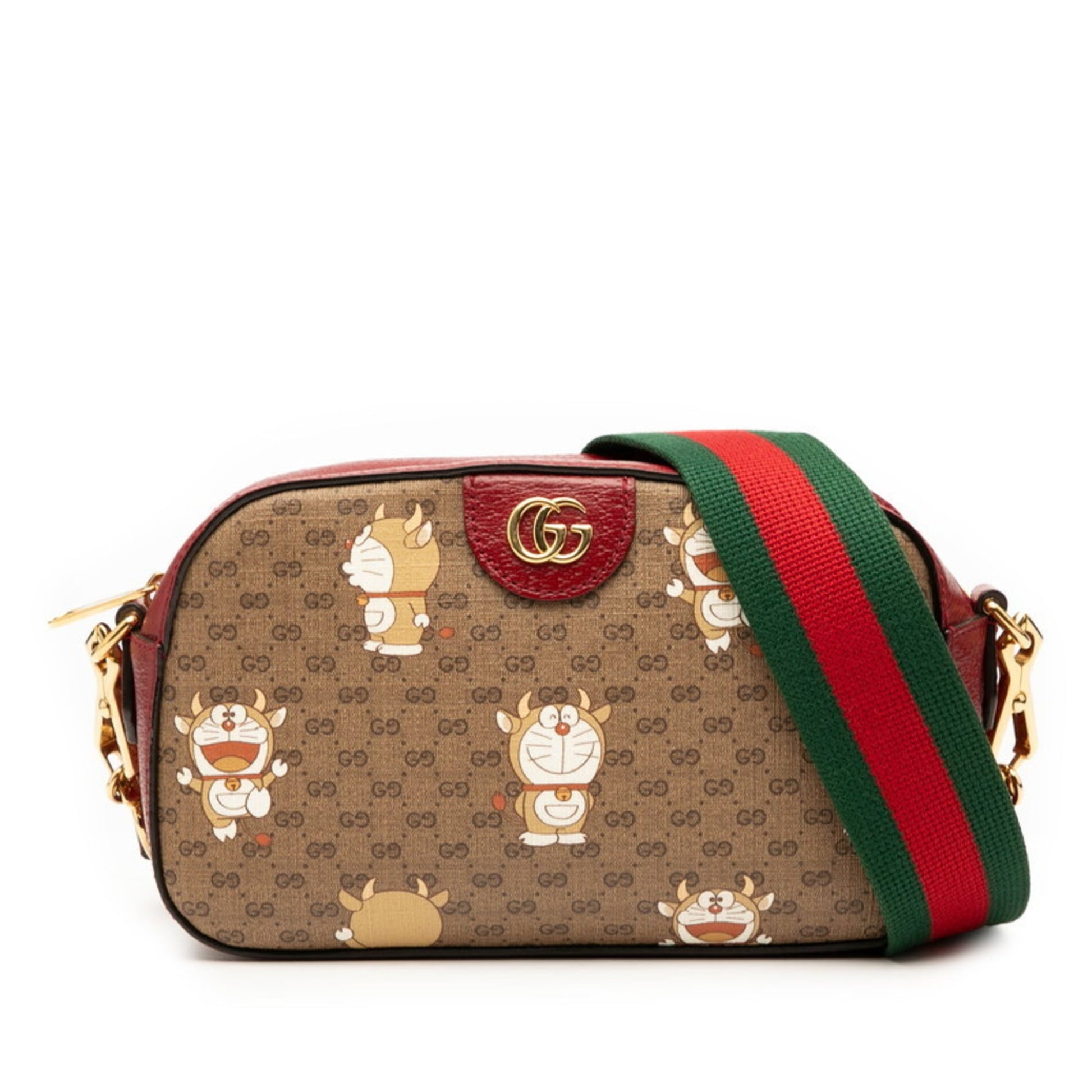 Gucci Brown Red Color Pvc Leather Shoulder Bag