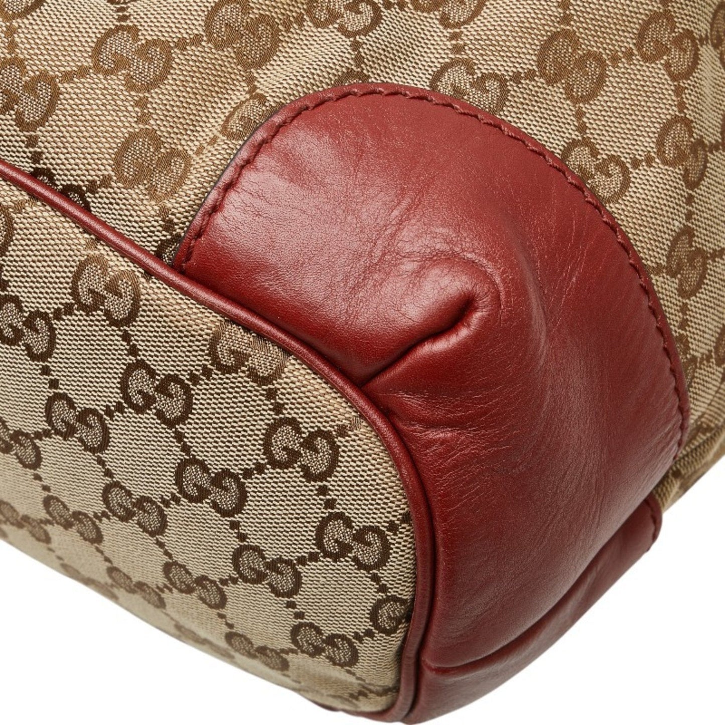 Gucci Beige Red Color Canvas Leather Shoulder Bag Tote Bag