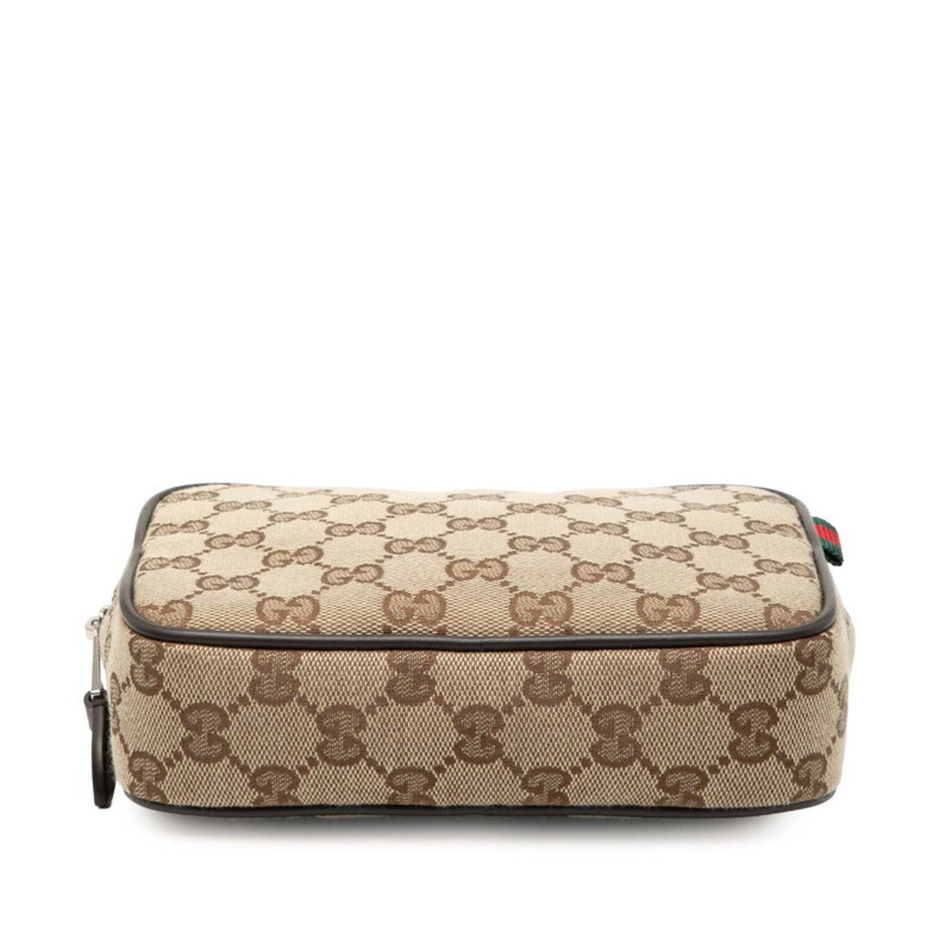 Gucci Beige Brown Canvas Leather Shoulder Bag