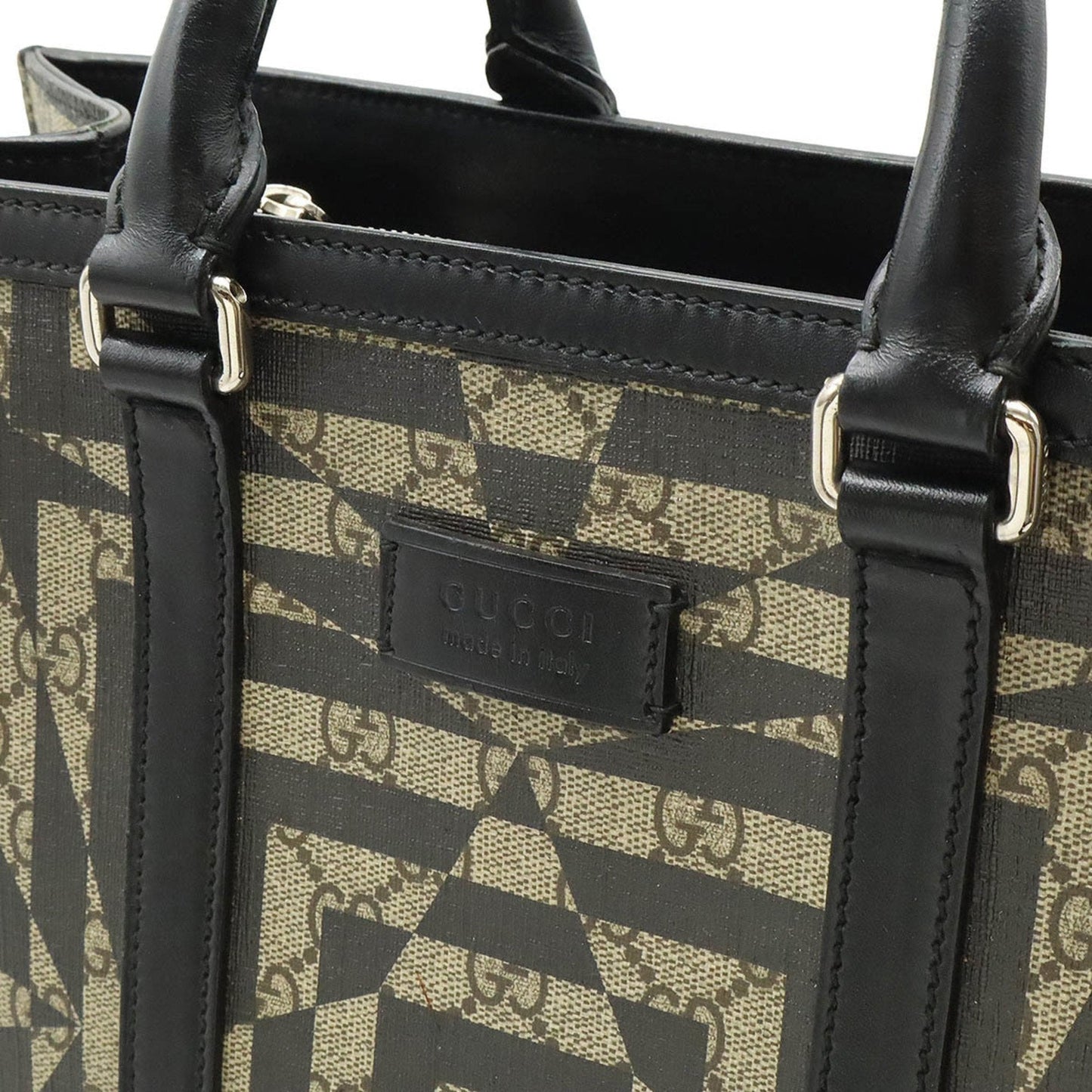Gucci Beige Black Pvc Leather Shoulder Bag Tote Bag