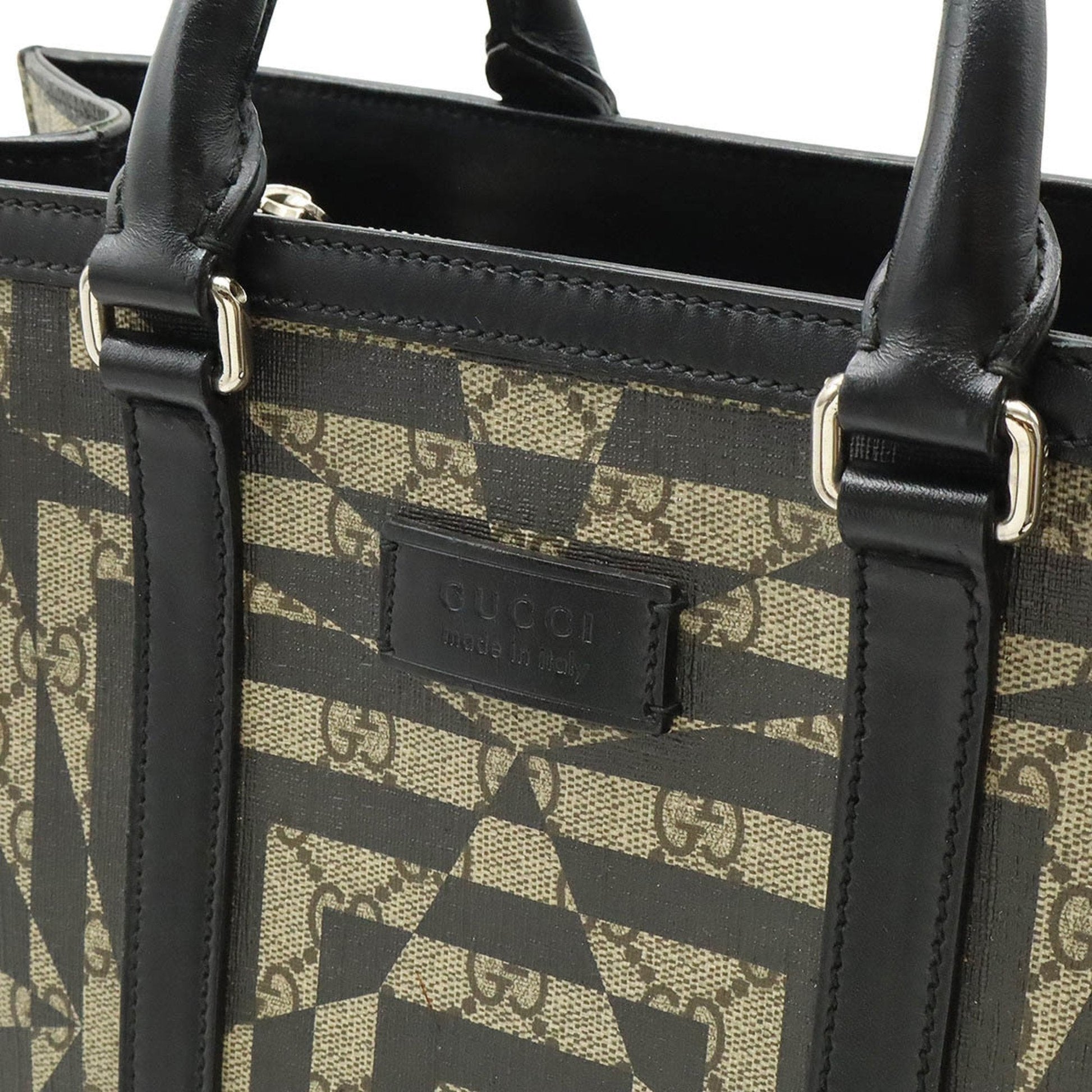Gucci Beige Black Pvc Leather Shoulder Bag Tote Bag