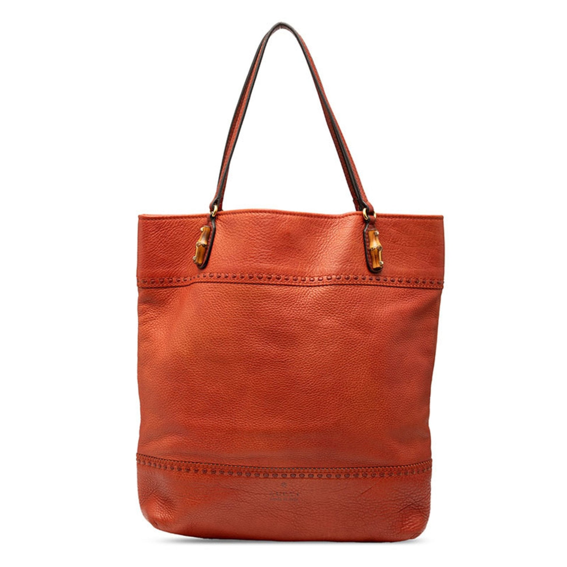 Gucci Brown Red Color Leather Shoulder Bag Tote Bag