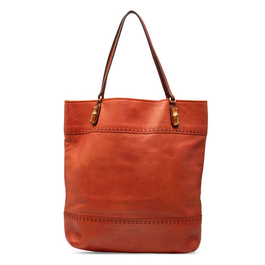 Gucci Brown Red Color Leather Shoulder Bag Tote Bag