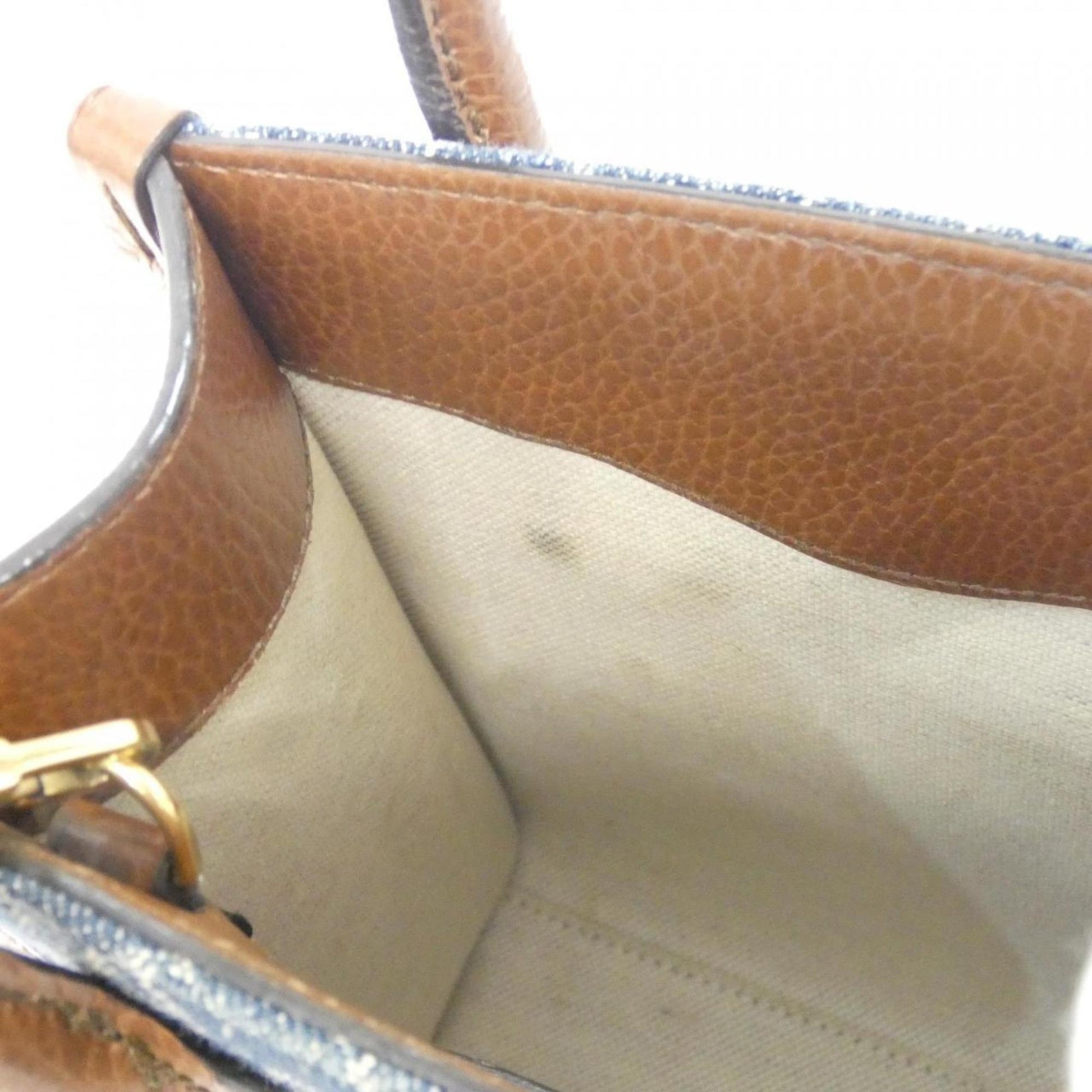 Gucci Brown Dark Blue Jacquard Leather Handbag