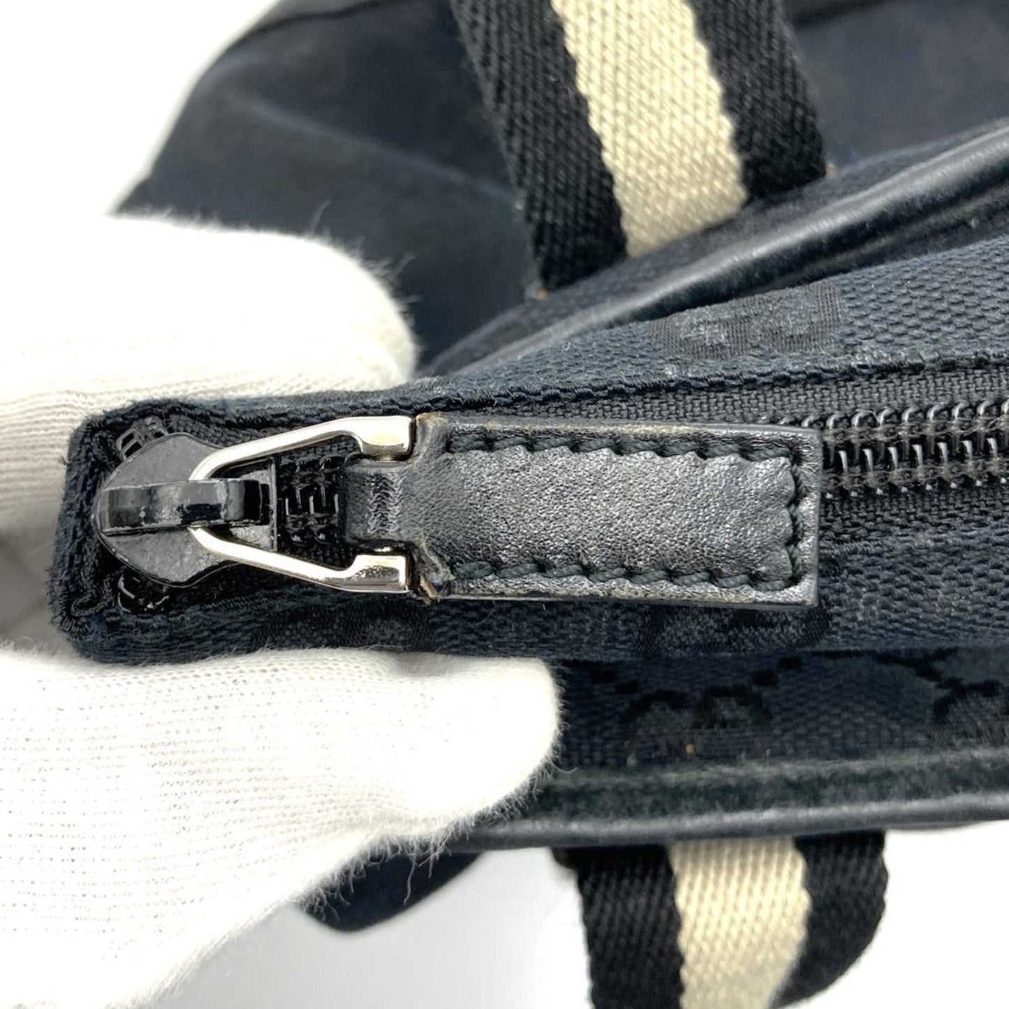 Gucci Black Gg Canvas Leather Tote Bag