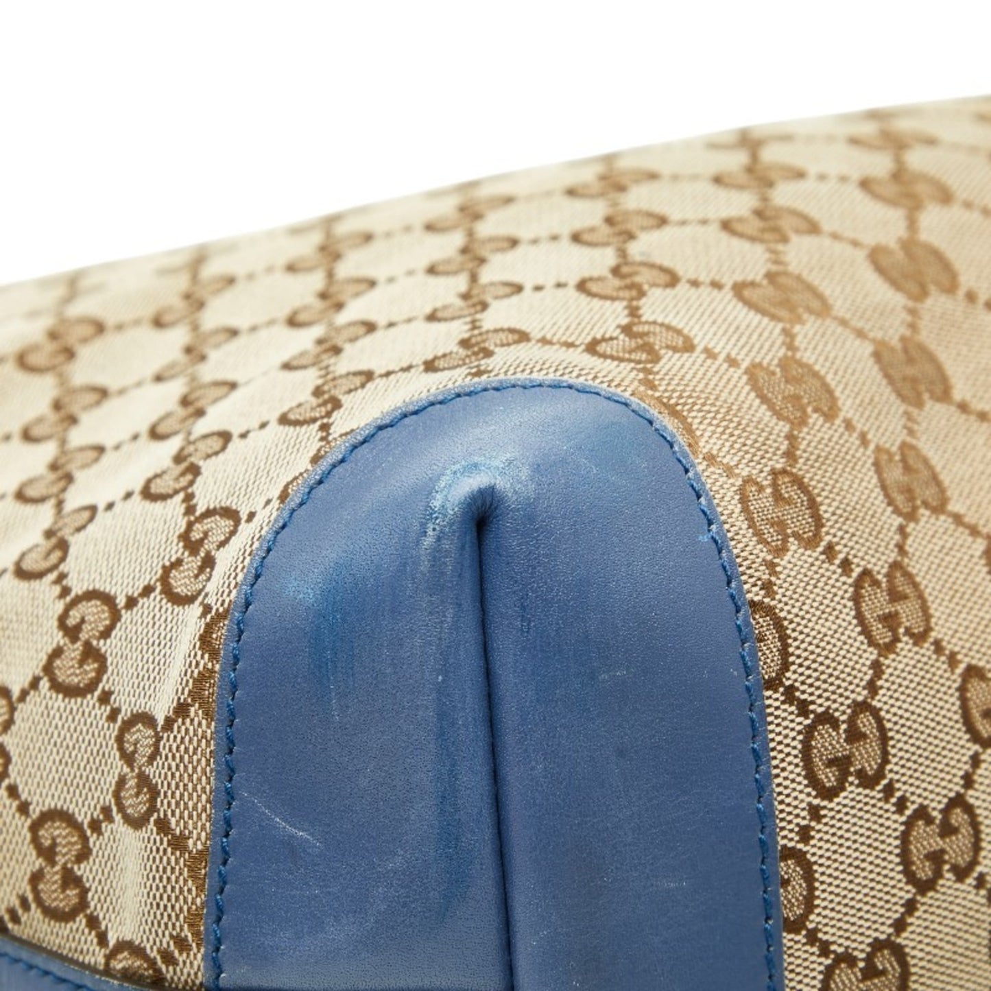 Gucci Beige Blue Canvas Leather Tote Bag