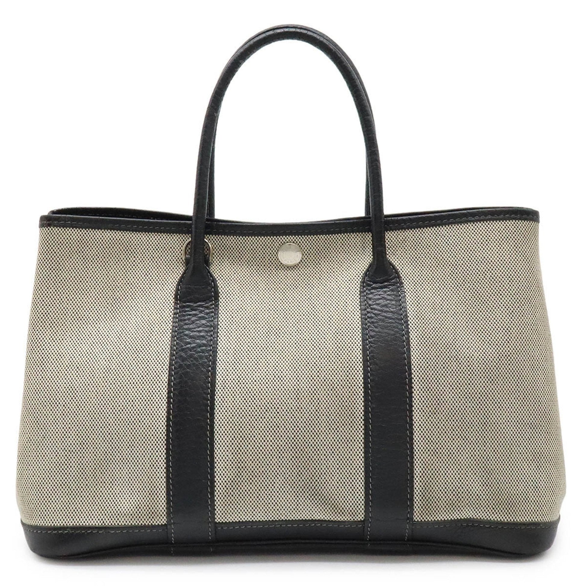 Hermes Garden Toile Handbag Tote Bag Leather Black Gray Handbag Tote Bag