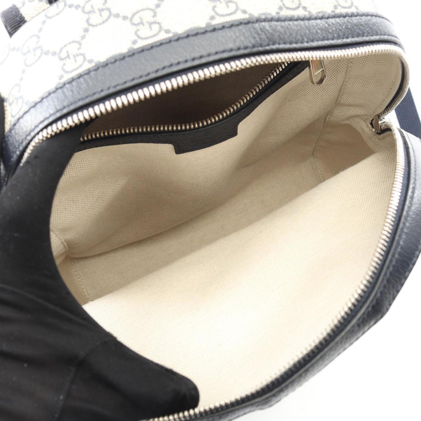 Gucci Beige Navy Red Color Pvc Coated Canvas Leather Backpack