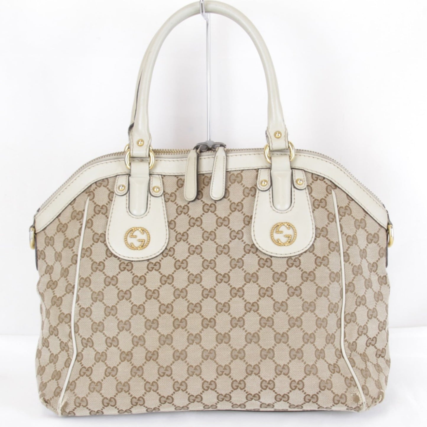 Gucci Gg Canvas Beige Gg Canvas Leather Handbag