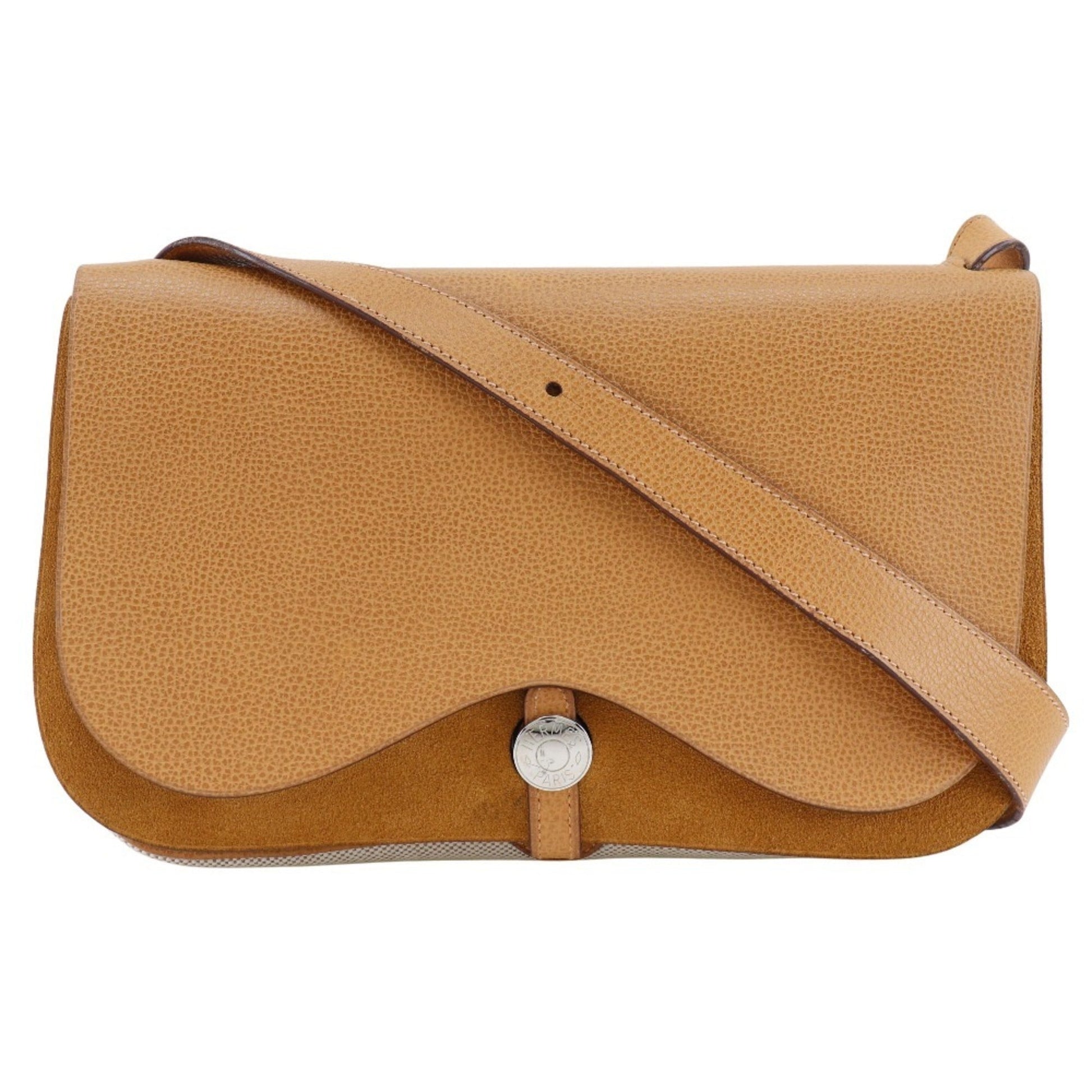 Hermes Toile Shoulder Bag Brown