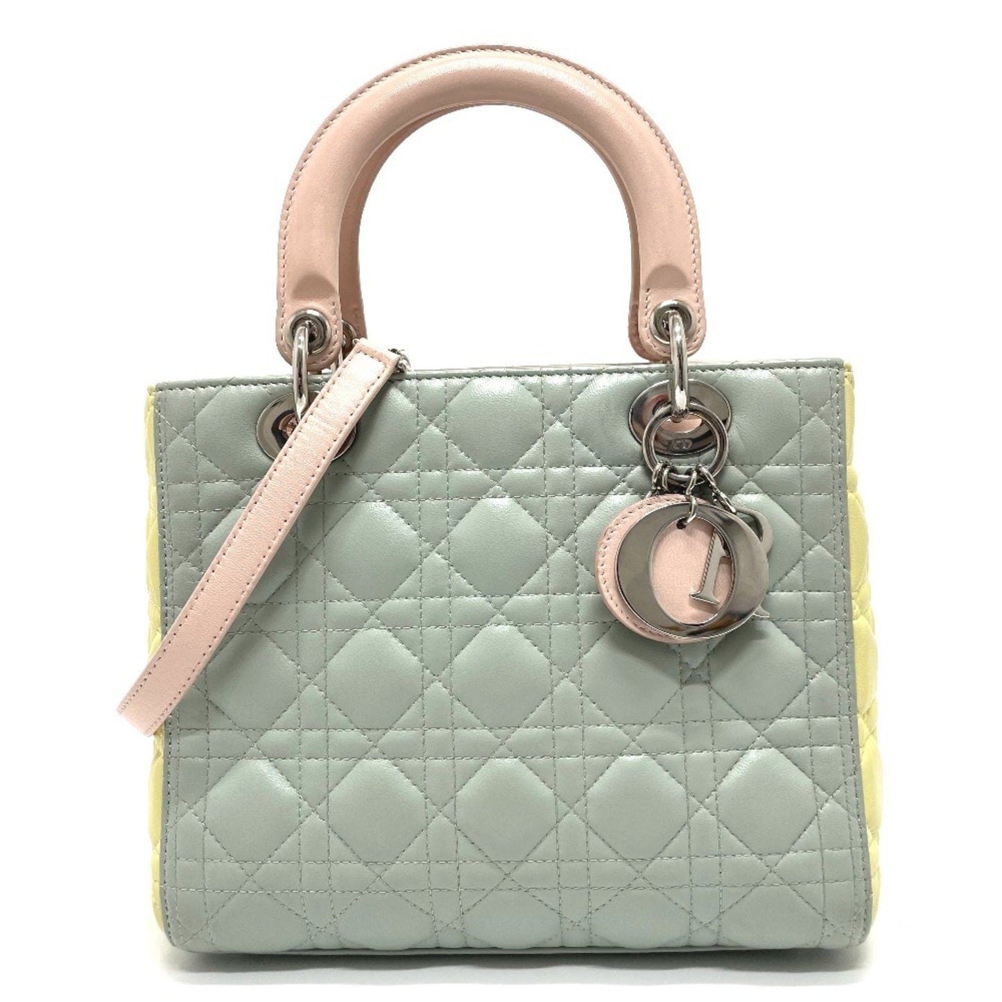 Dior Handbag Christian Shoulder Bag Leather Blue Pink