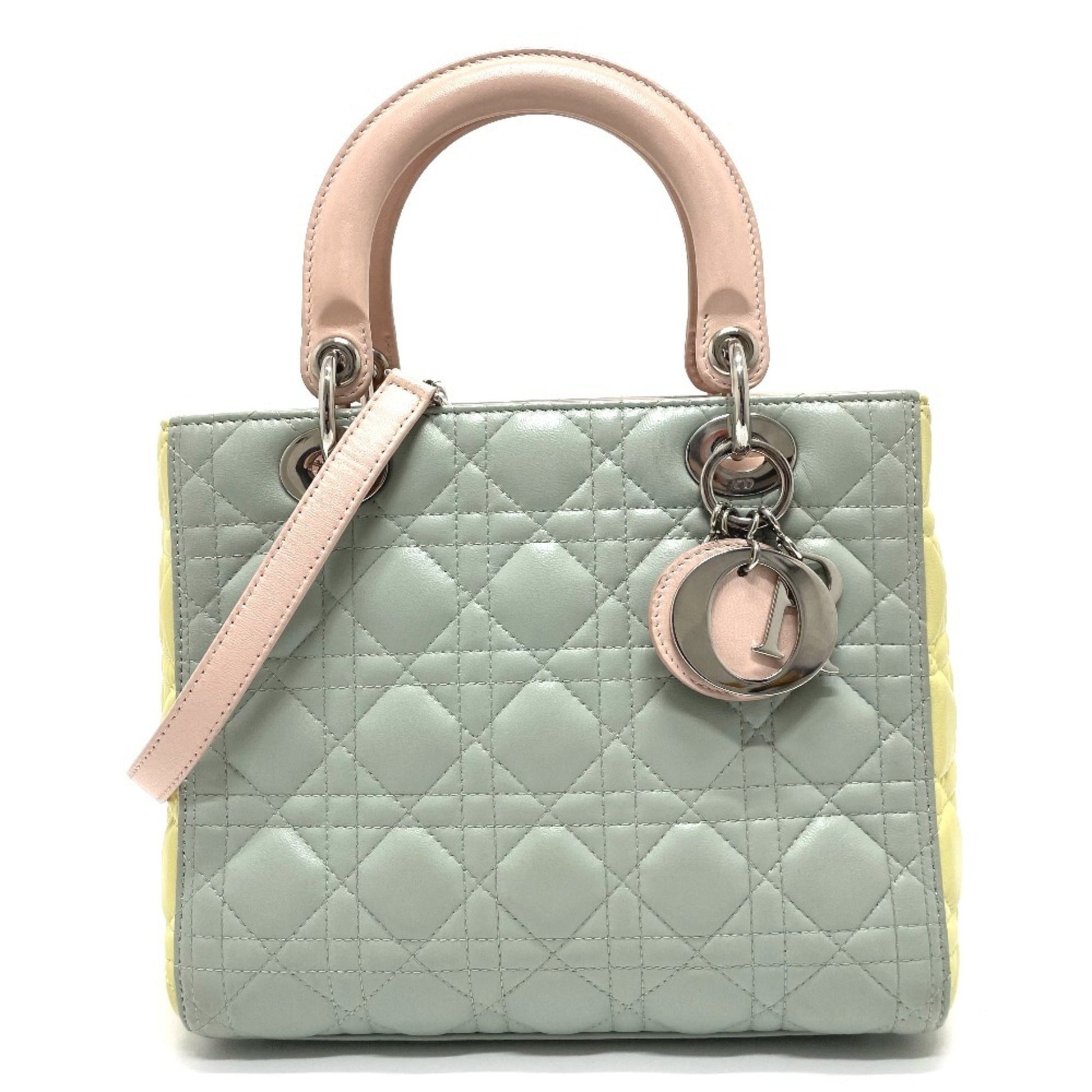 Dior Handbag Christian Shoulder Bag Leather Blue Pink