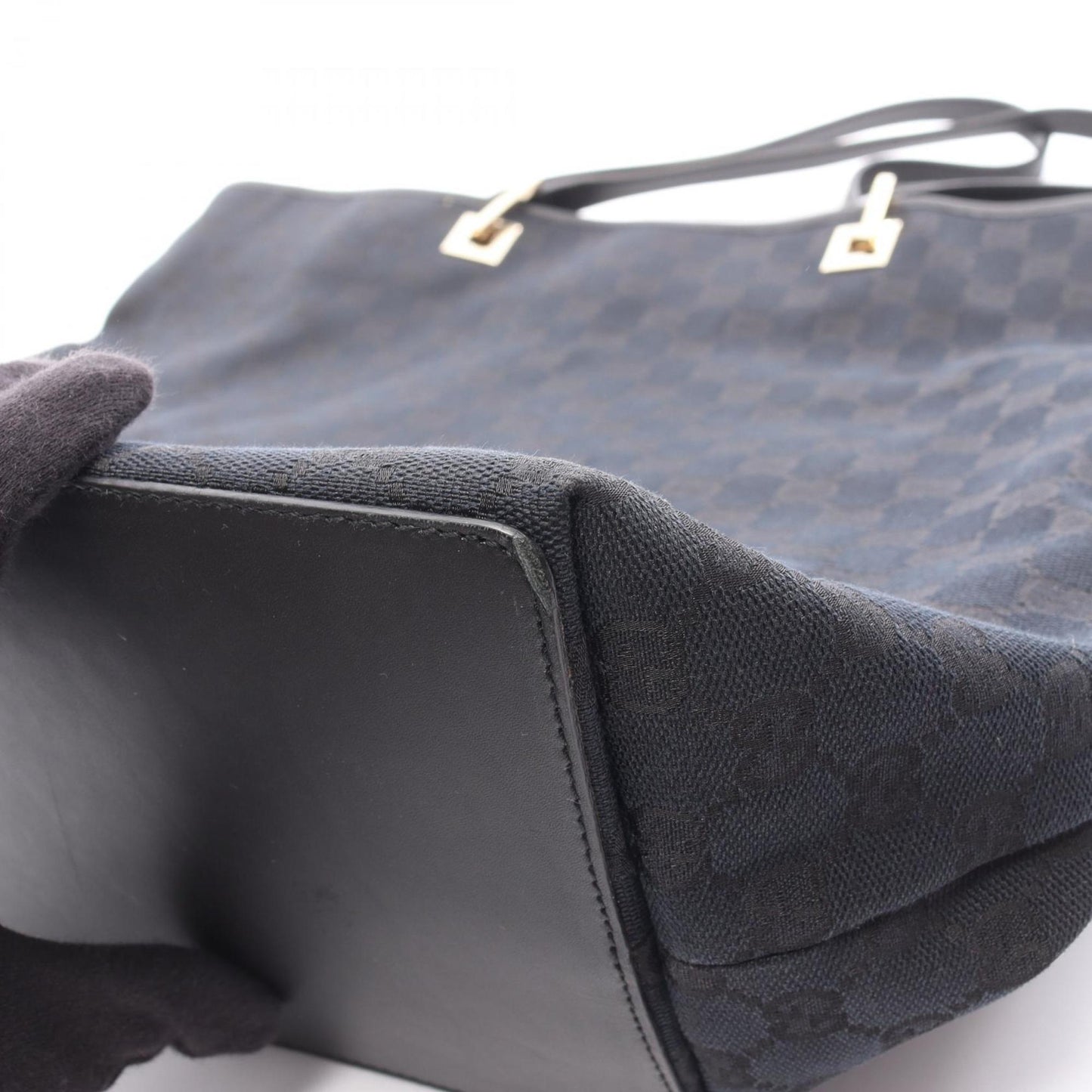 Gucci Black Navy Gg Canvas Leather Tote Bag