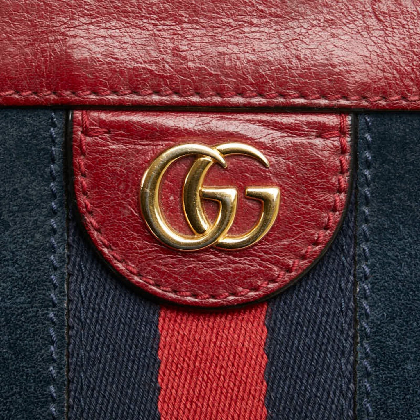 Gucci Navy Red Color Leather Suede Shoulder Bag