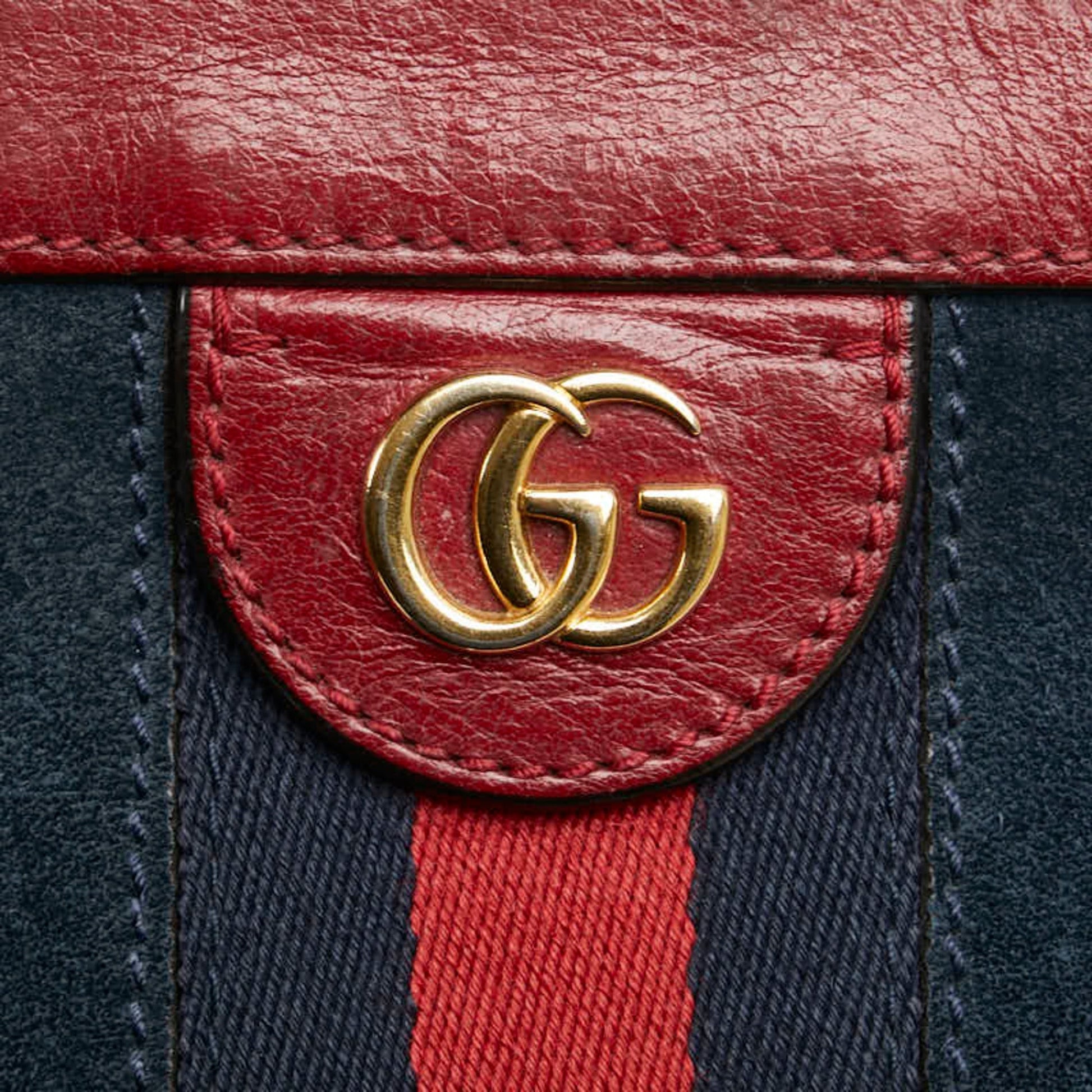Gucci Navy Red Color Leather Suede Shoulder Bag