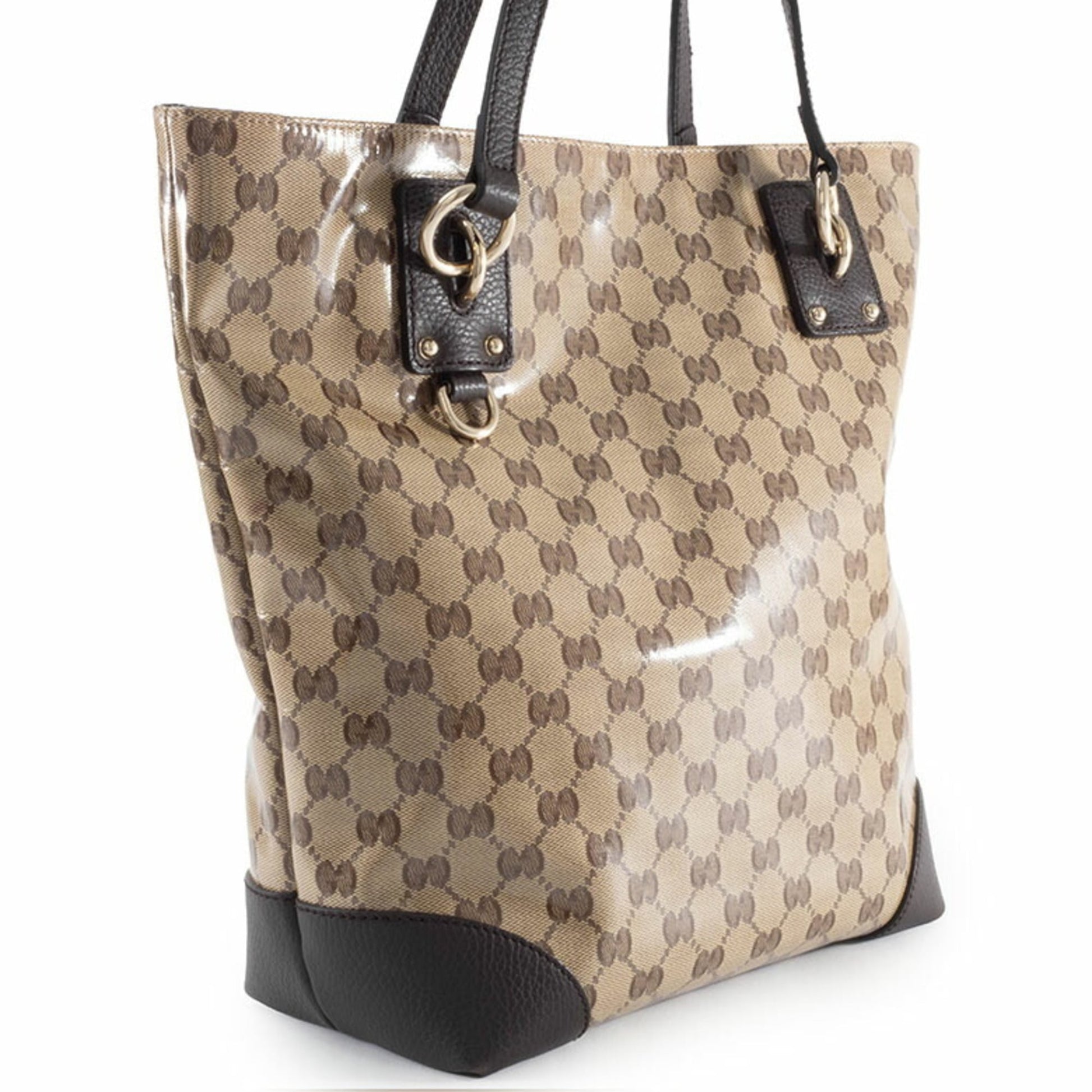 Gucci Beige Brown Pvc Canvas Leather Tote Bag