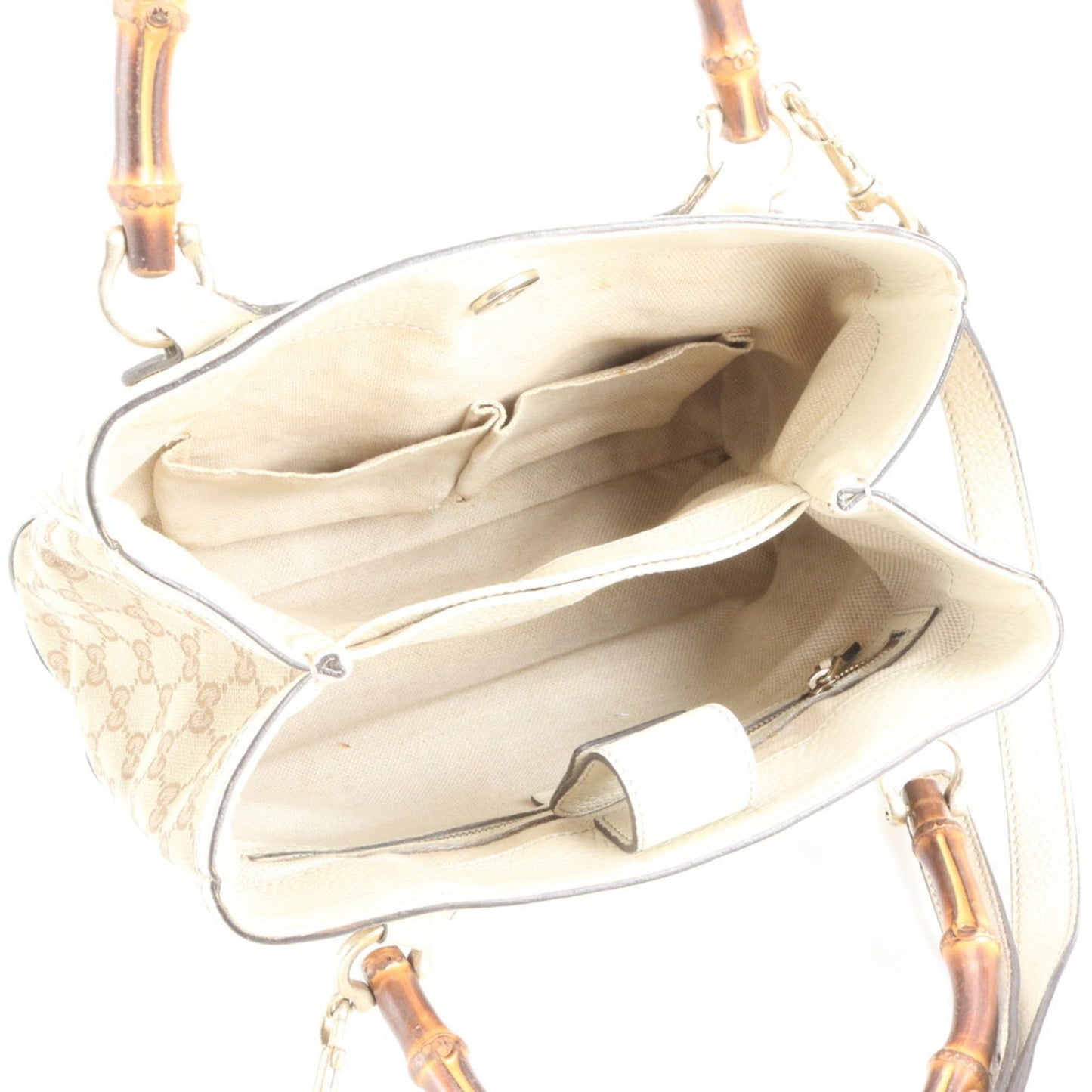 Gucci Beige Leather Canvas Shoulder Bag
