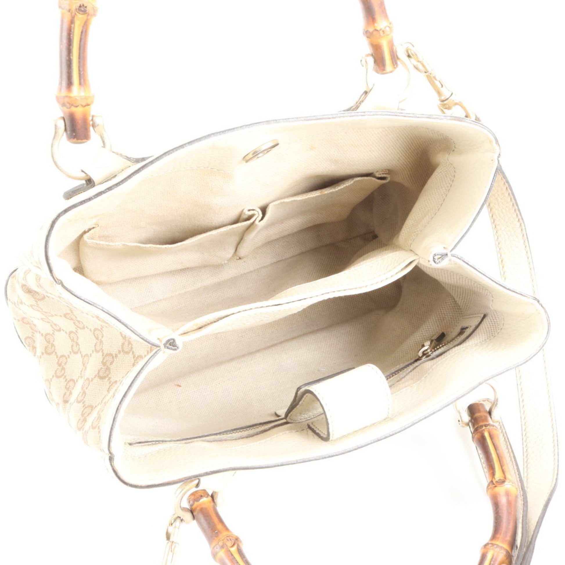 Gucci Beige Leather Canvas Shoulder Bag