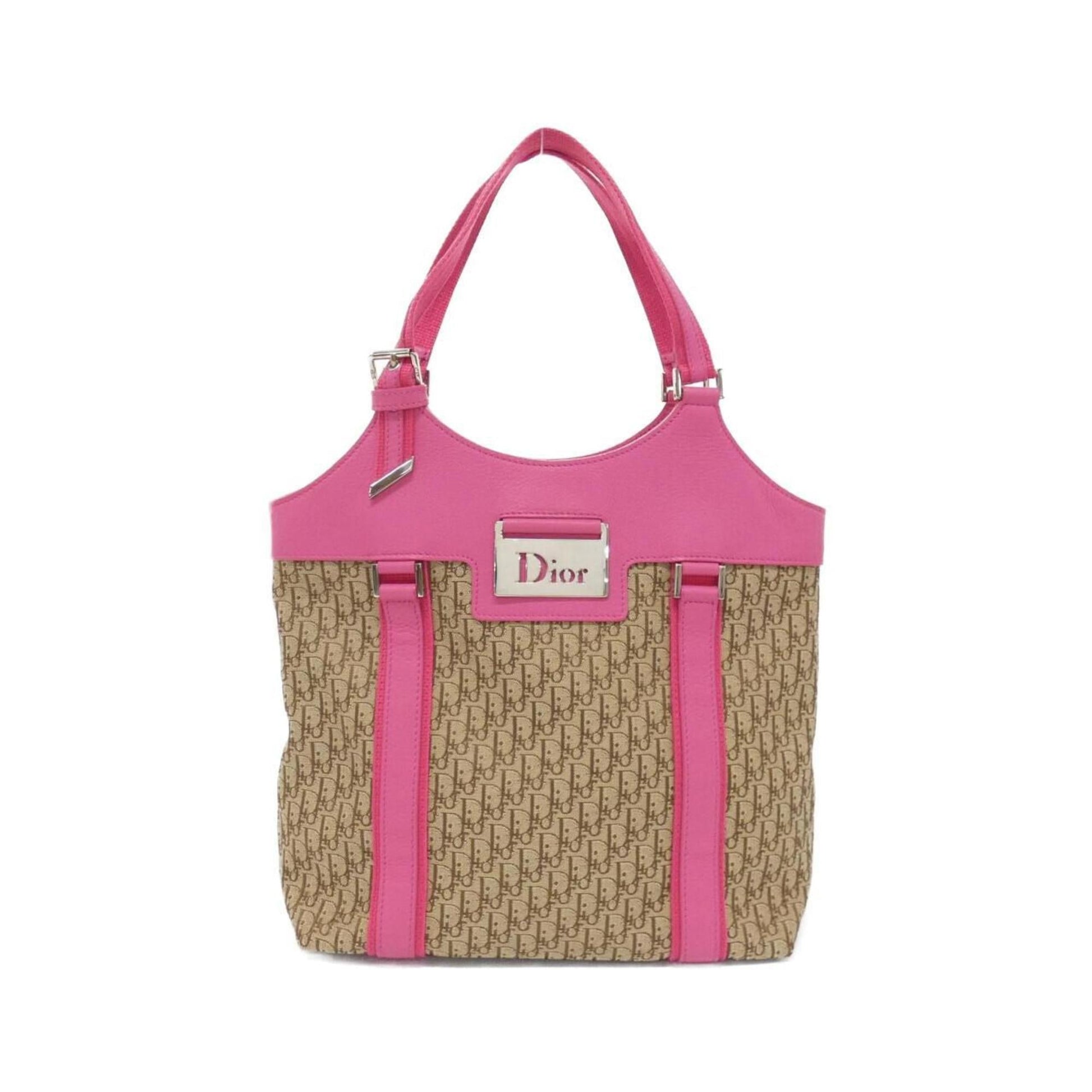 Dior Handbag Christian Shoulder Bag Canvas Beige Pink
