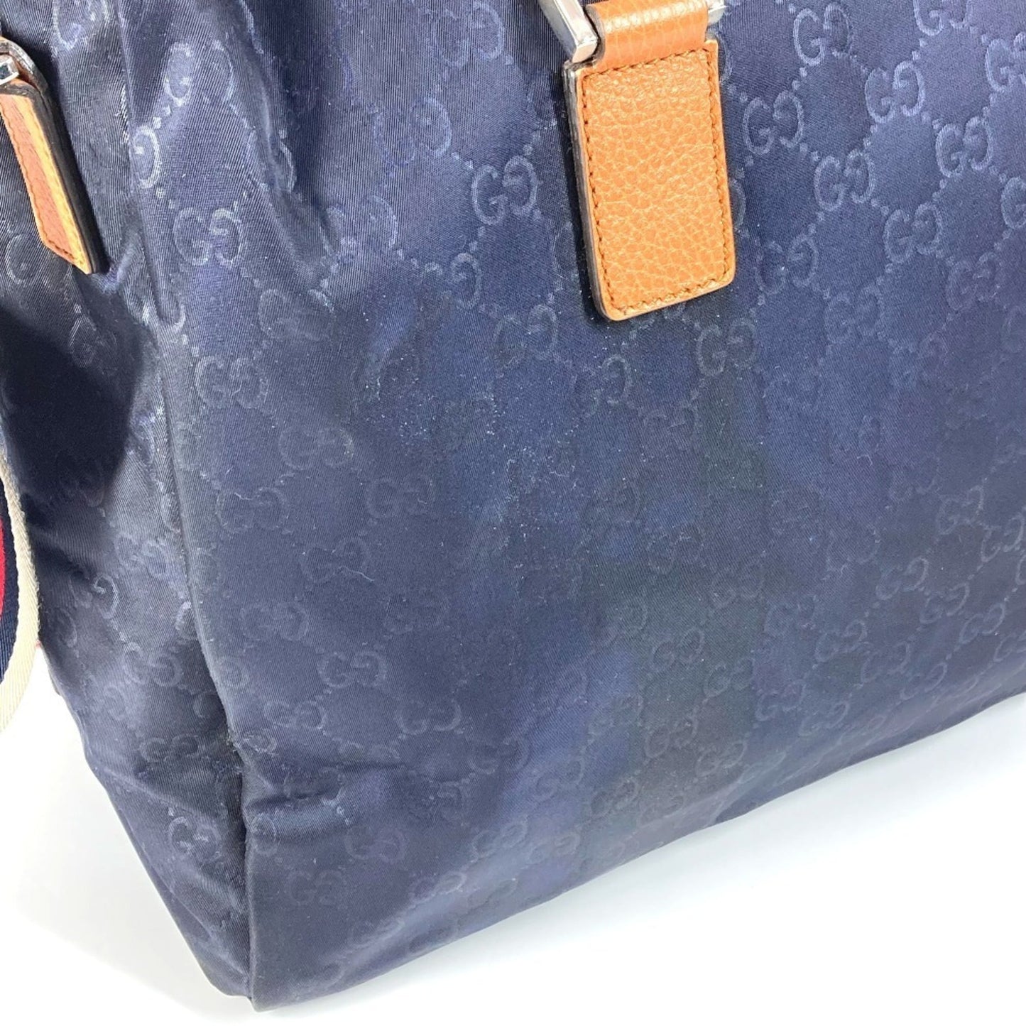 Gucci Brown Navy Nylon Leather Boston Bag