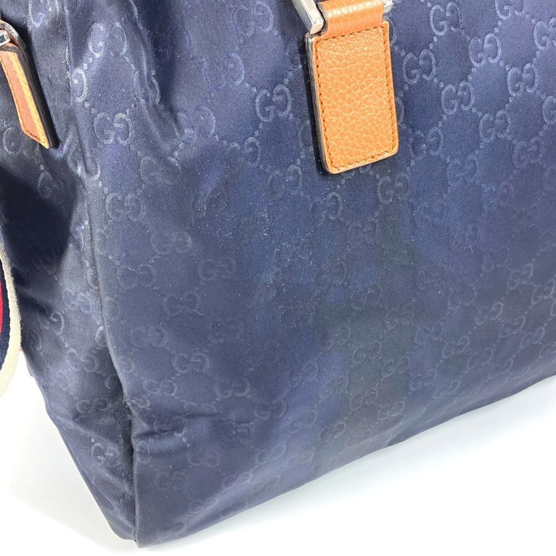 Gucci Brown Navy Nylon Leather Boston Bag